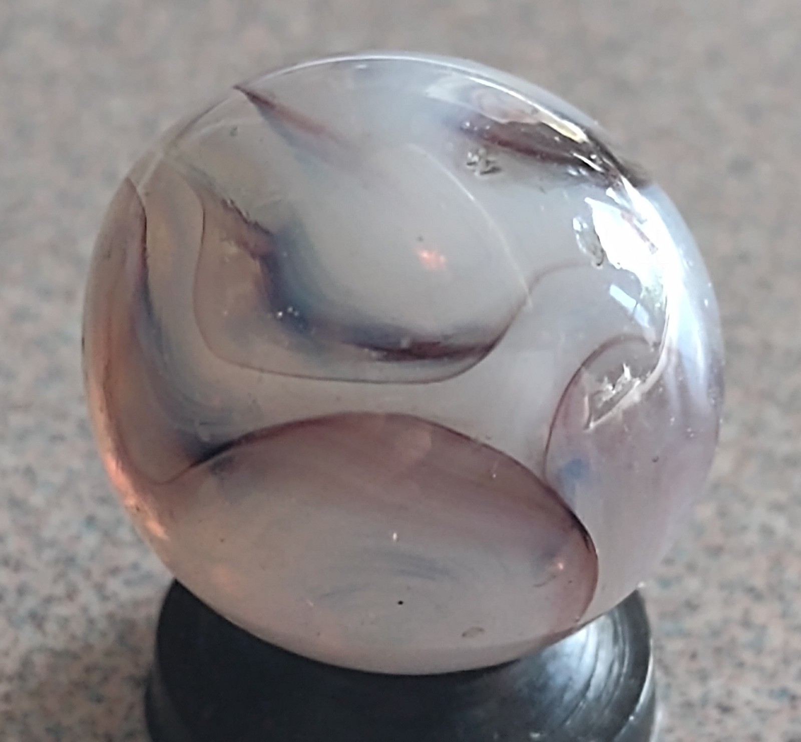 Transluc. Heaton Swirl marble-.64″+or-, OOR-Wispy interior, Purple streaks, N M
