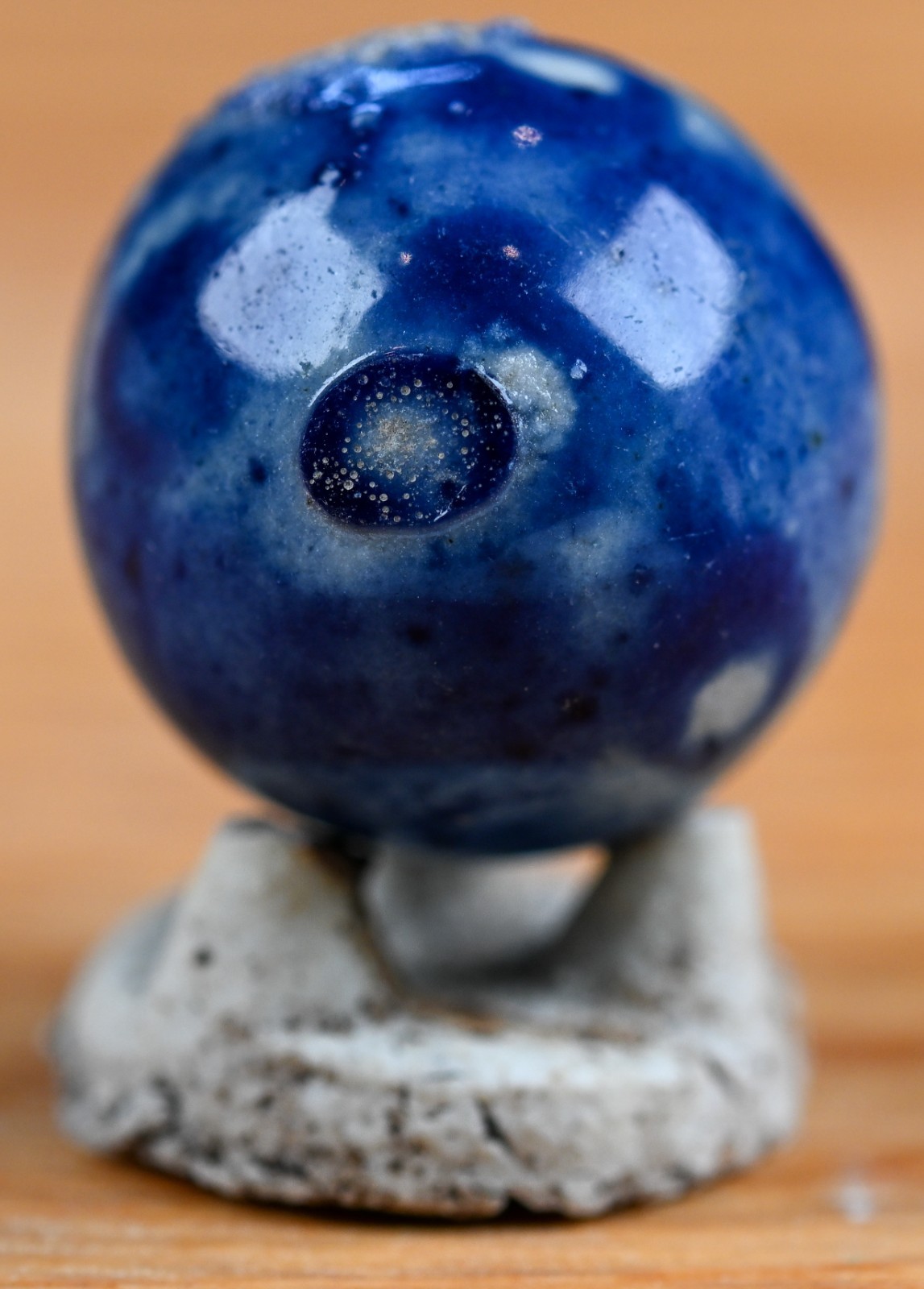 Blue Handmade Bennington Marble & Old German Firing Stand, 0.76 inch, Mint S1694