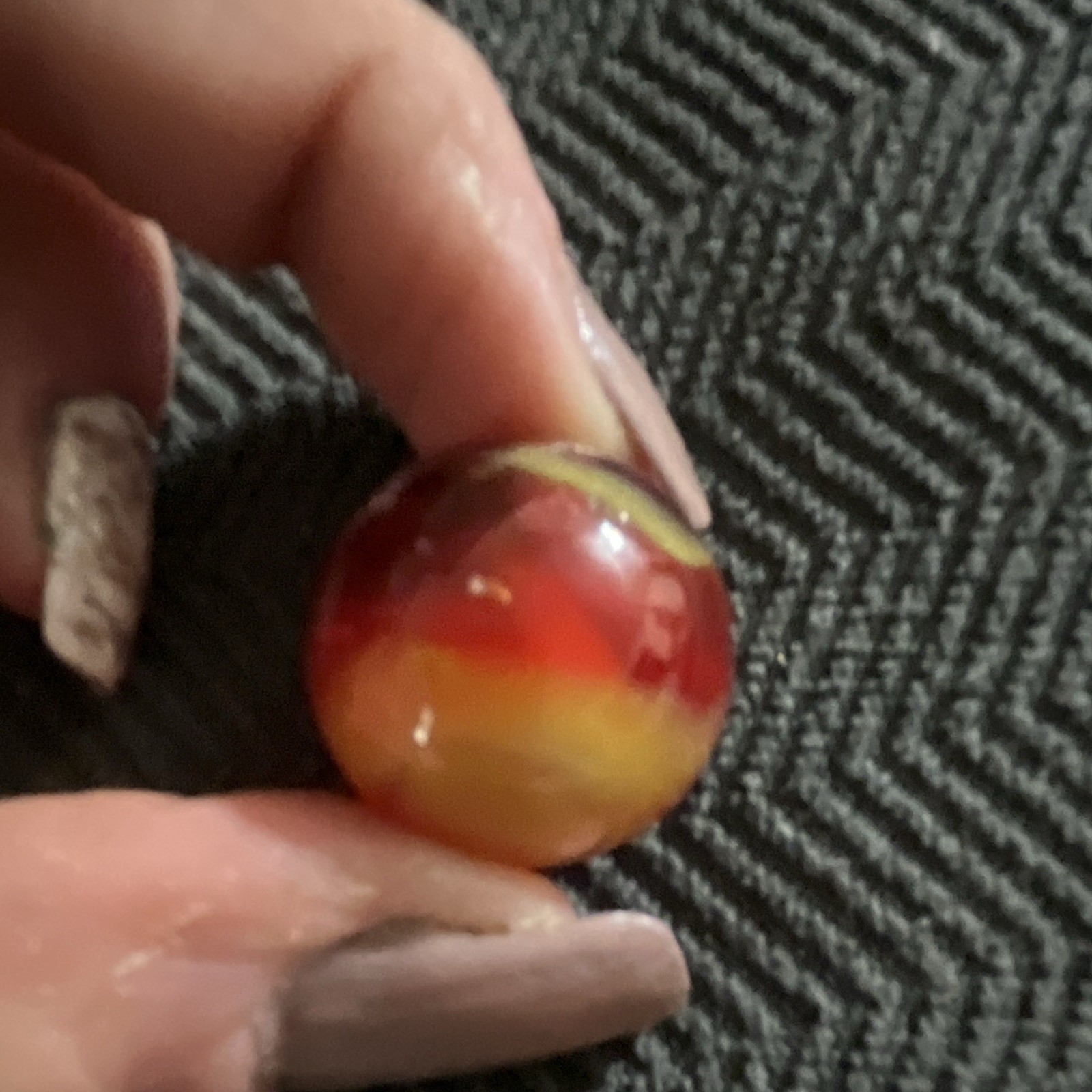 Red Yellow Orange Swirl Glass Toy Marble, Machine Made, Age 4-7 to 17+