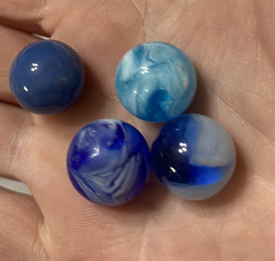 Marbles 25 ANTIQUE / VINTAGE BLUE White Swirl Glass Marbles Estate #2