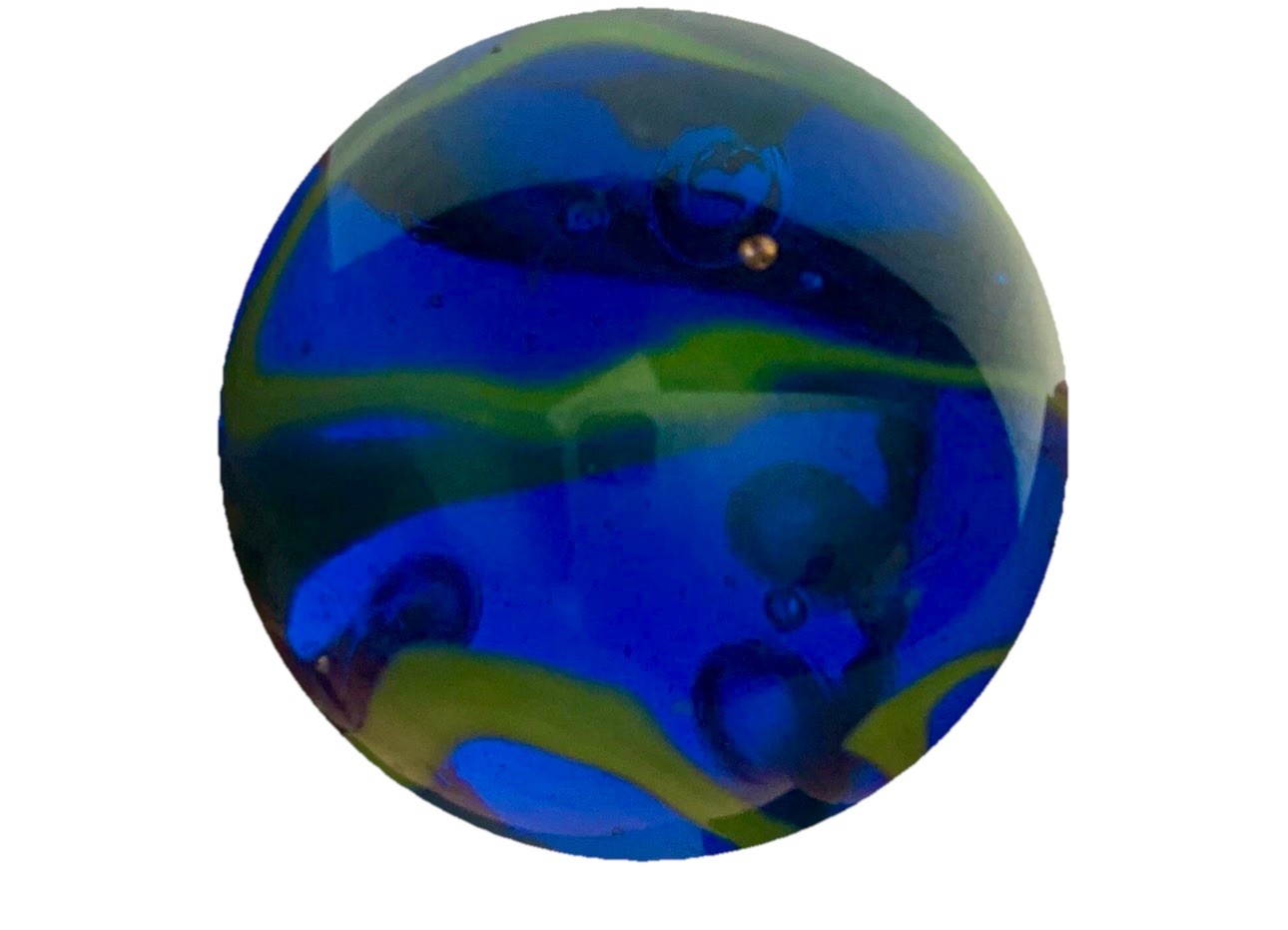 TOE BREAKER 50mm (2″) SEA TURTLE clear Blue/Green Marbles glass ball HUGE Swirl