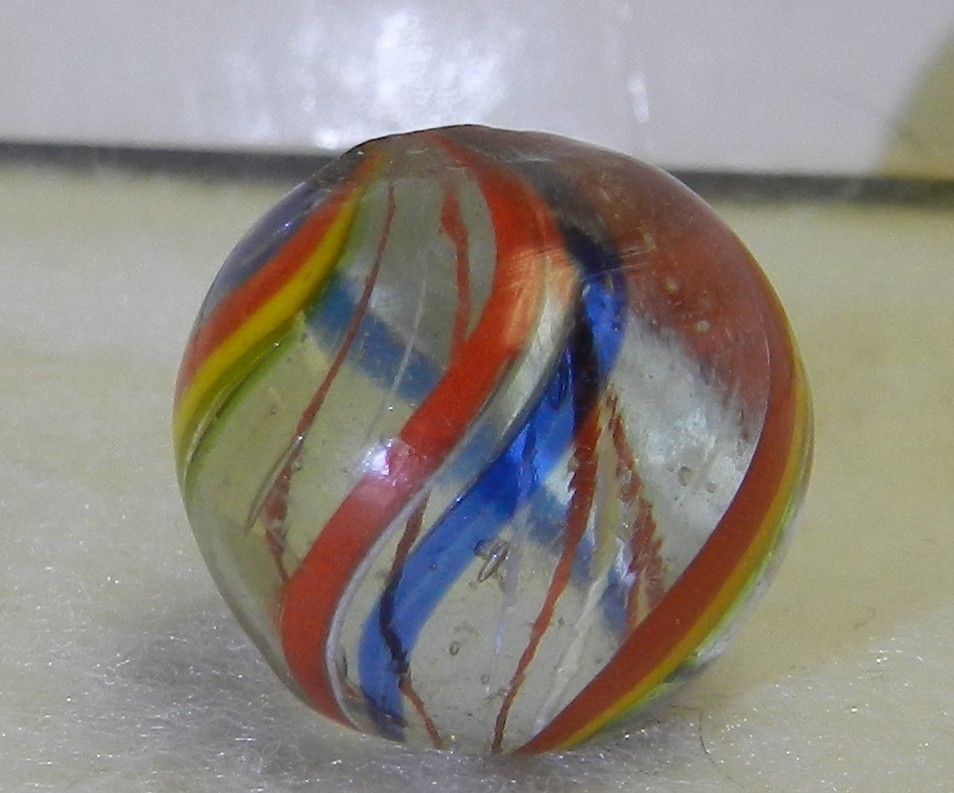 #20539m Rare Red and White Latticino Swirl German Handmade Marble .70 In Mint–