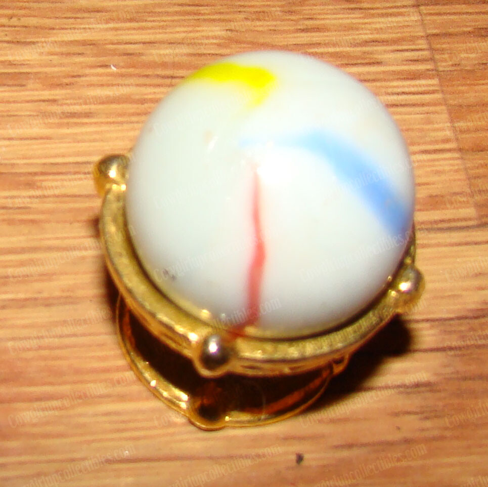Vintage COMET Boss Shooter, Milk Glass Marbles, 6pcs. – Yellow, Green, Orange