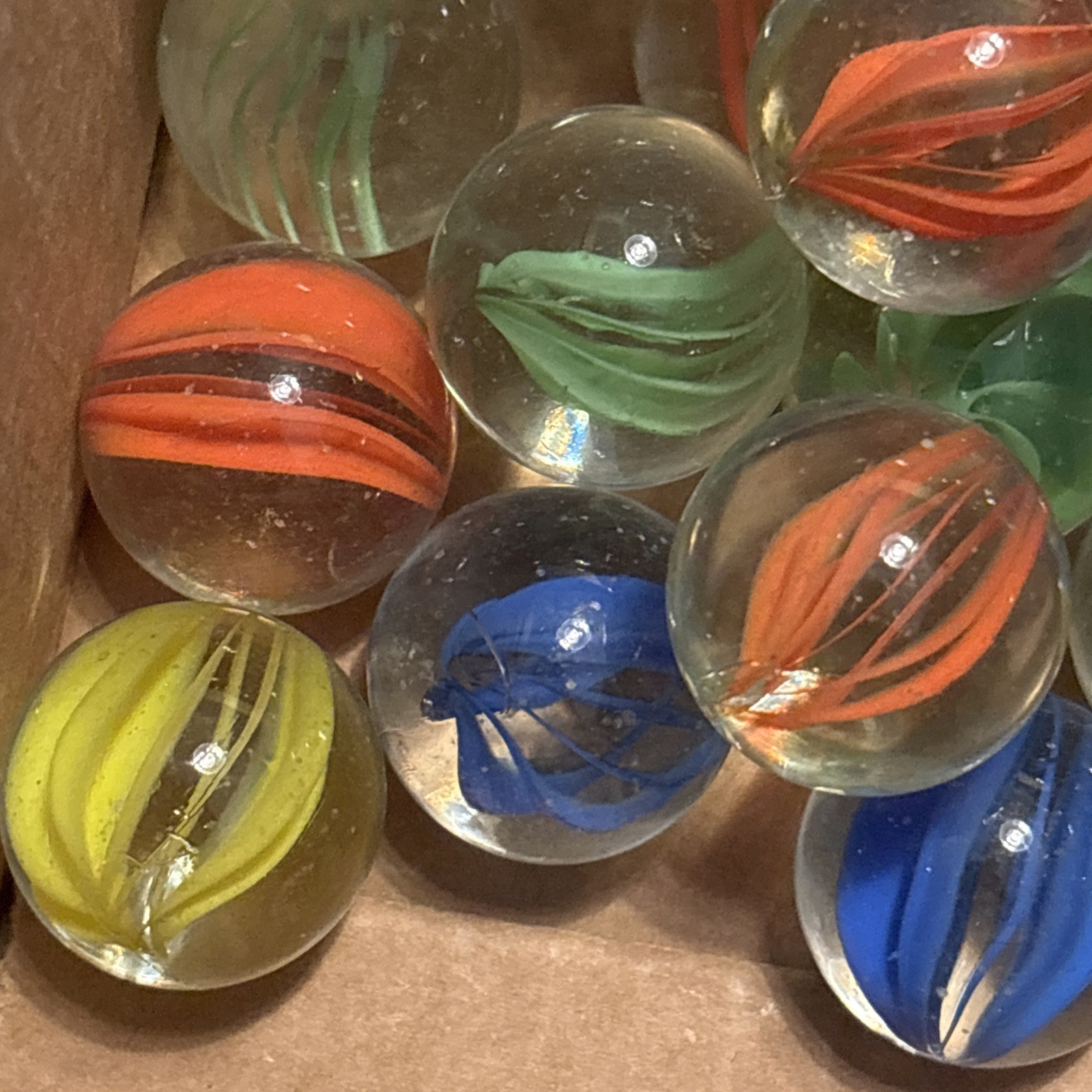 Vintage Lot Of 60 Marbles Cat Eye Multi Colors Orange Green Yellow Blue