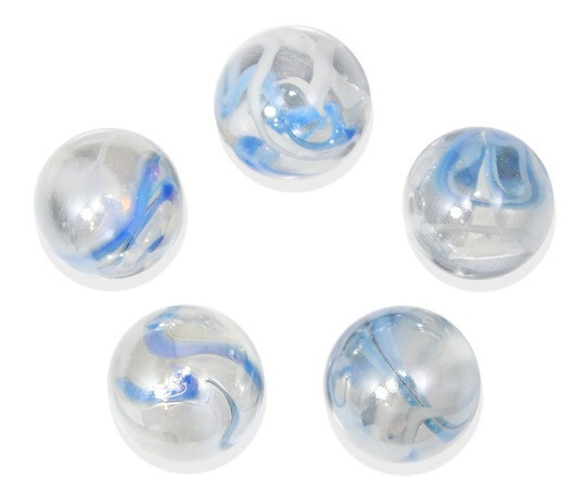 25mm Ice Queen Glass Mega Marbles Shooters Pk 5 Iridescent White w Blue Vacor