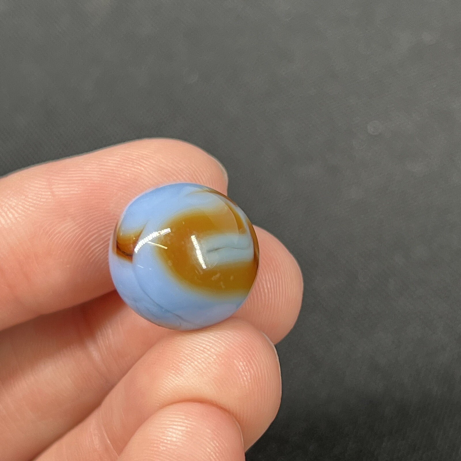 Vintage Agate Christensen Peltier Art Glass Swirl Marble .6” Blue Brown