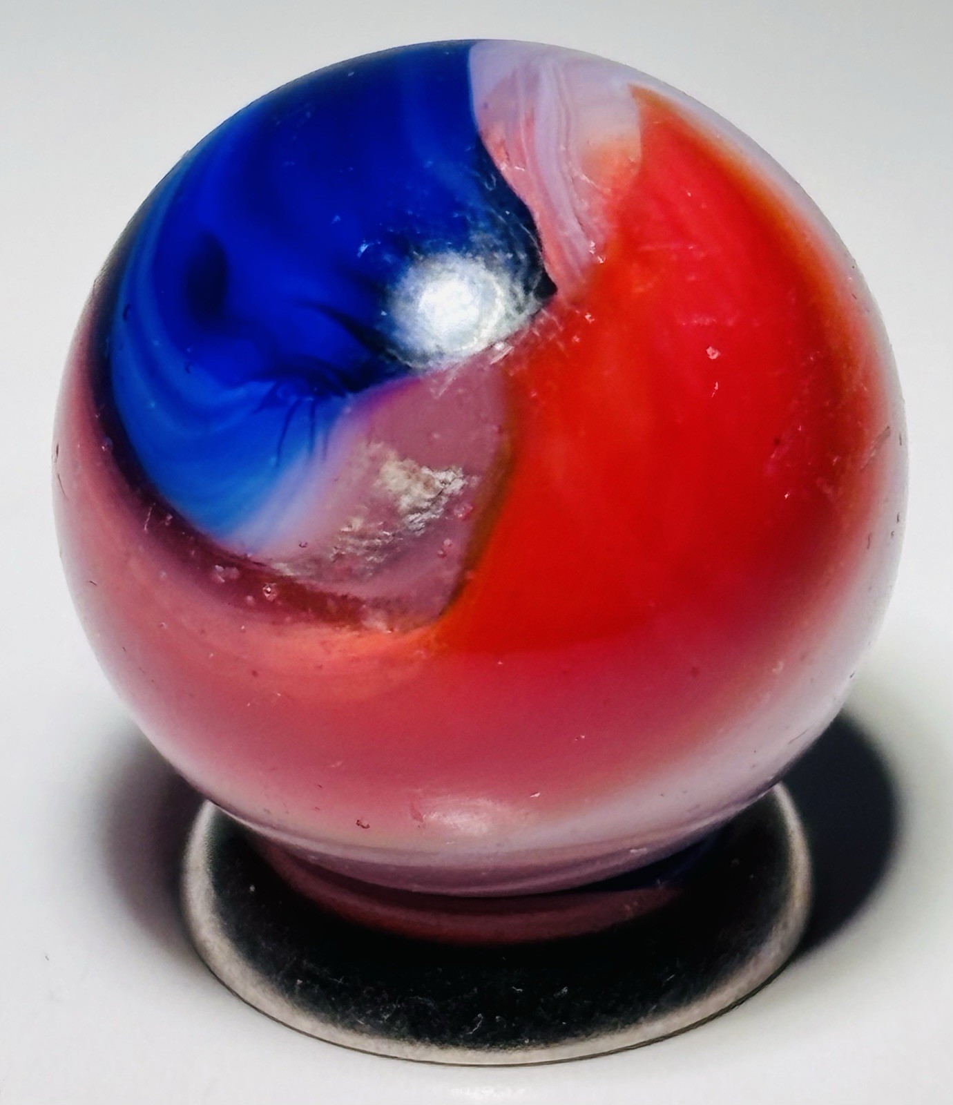 Vintage Akro Red White & Blue Popeye Corkscrew Marble .74” Near Mint Cond