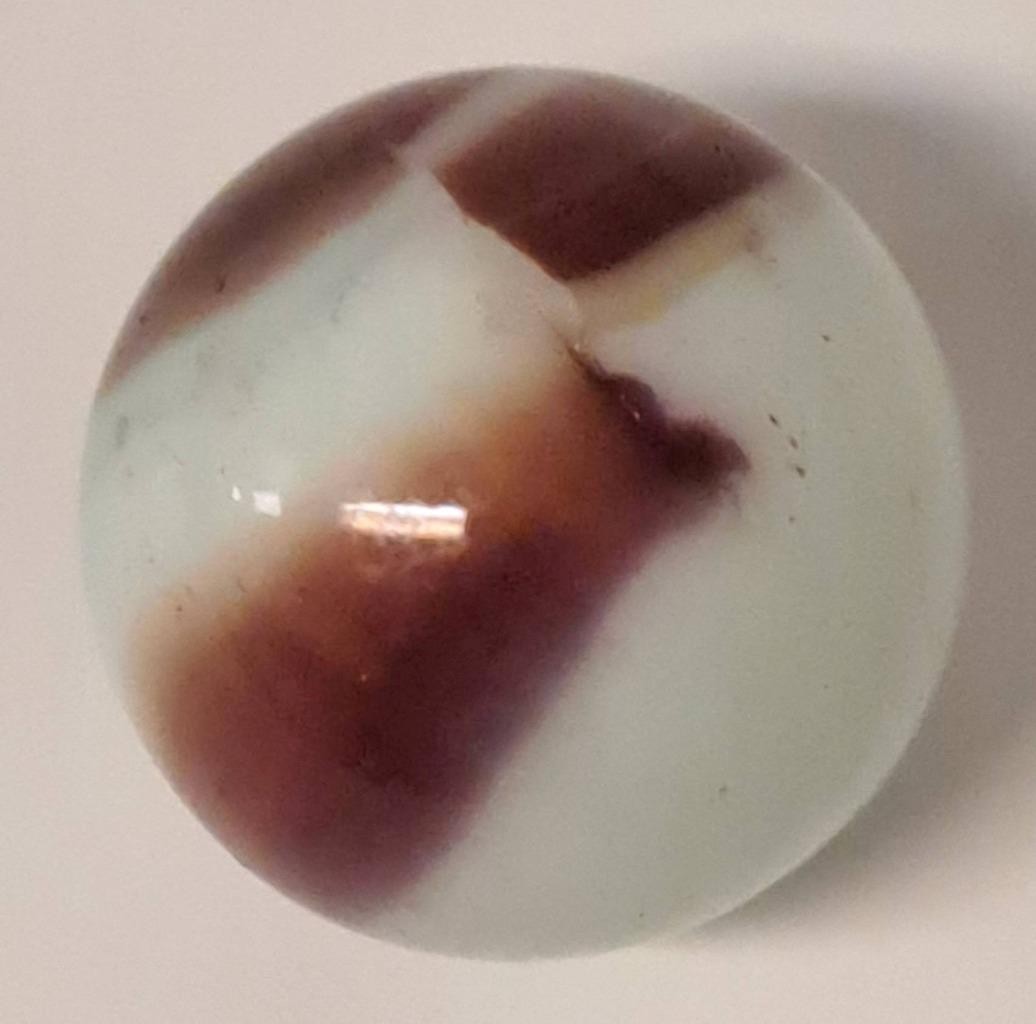 Vintage Marble King Glass 1″ Shooter Patch Marble UV Reactive Glow Brown & White