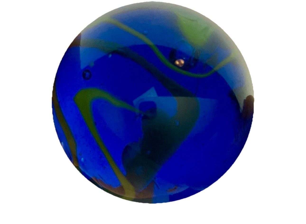 TOE BREAKER 50mm (2″) SEA TURTLE clear Blue/Green Marbles glass ball HUGE Swirl