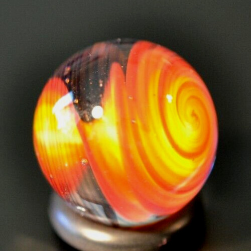 BRYAN TRILLAS GLASS MARBLE/.758″-BLUE BLACKLIGHT FIERY CORKSCREW-GOLDENROD,ORG+