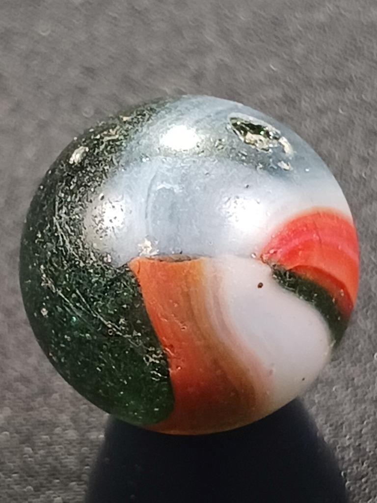 Peltier .57″ Red White Blue Transparent Green Good Cond. Serious Marble A295