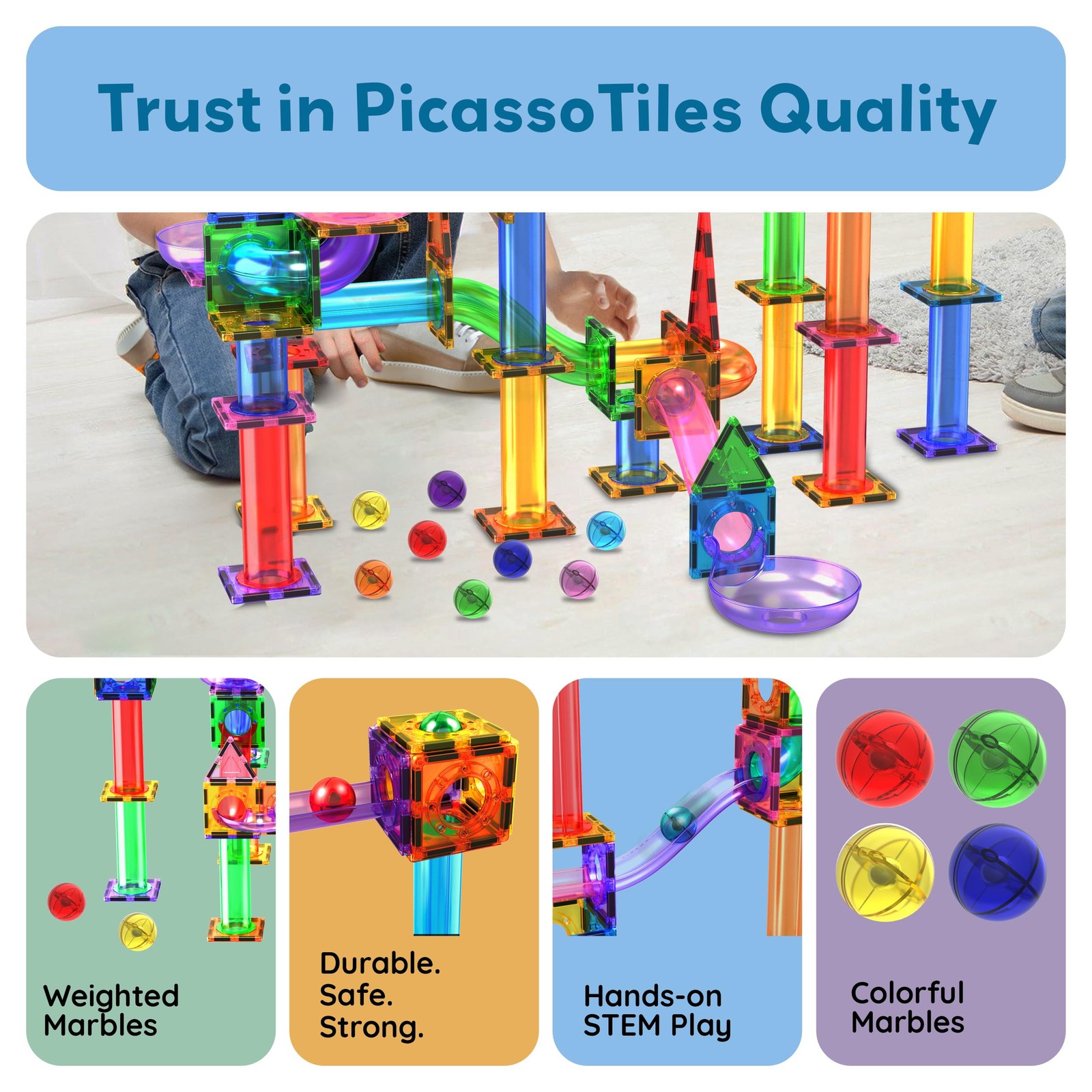 PicassoTiles 8pc Marbles for 6.5*4.5*1.25in, Marble Run