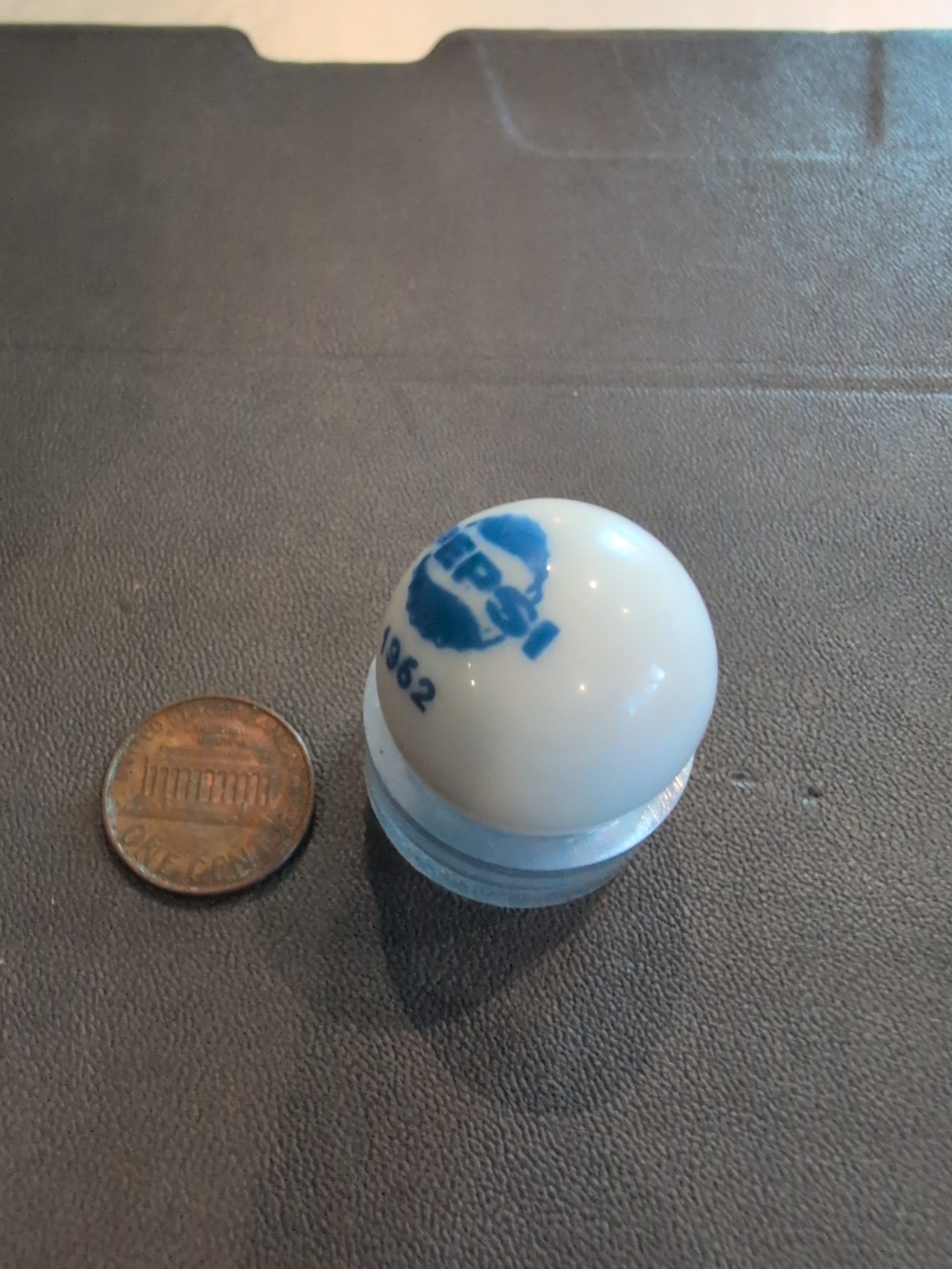 One Vintage 1962 Blue Pepsi Logo Promotional Pearl White Marble