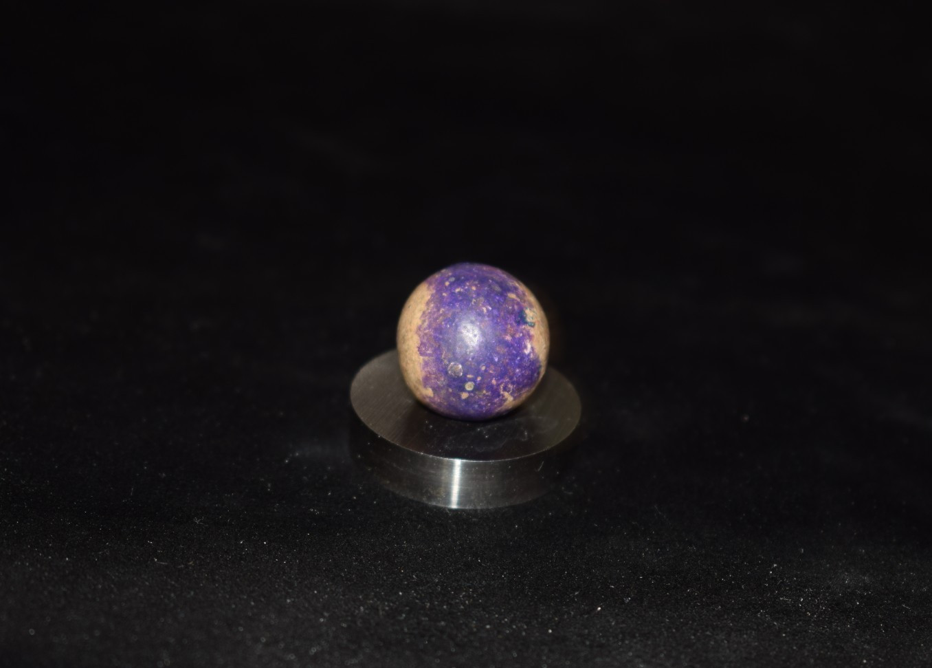 🐦⏩Antique Handmade Purple Dyed ⭕ Ringed glazed clay collectors marble size.687′