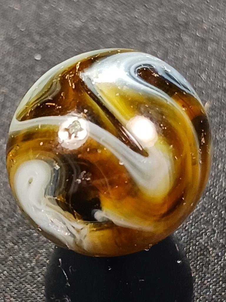 Akro Agate Peltier .61″ Honey Brown Slag Good Condition Serious Marble A203