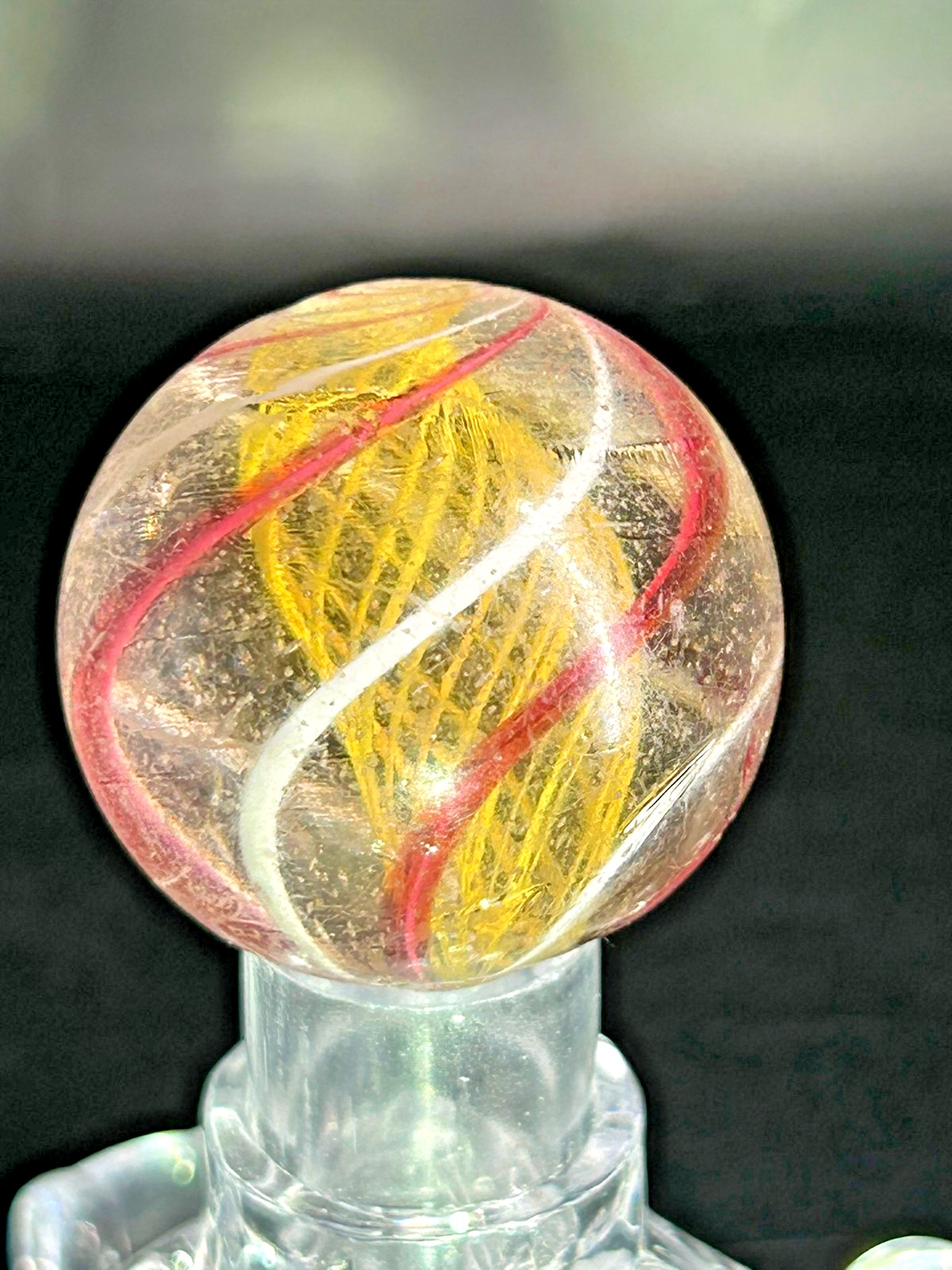 Antique Yellow Latticino Core Ribbon Swirl Marble 1-1/8″ Near Mint+ EA4