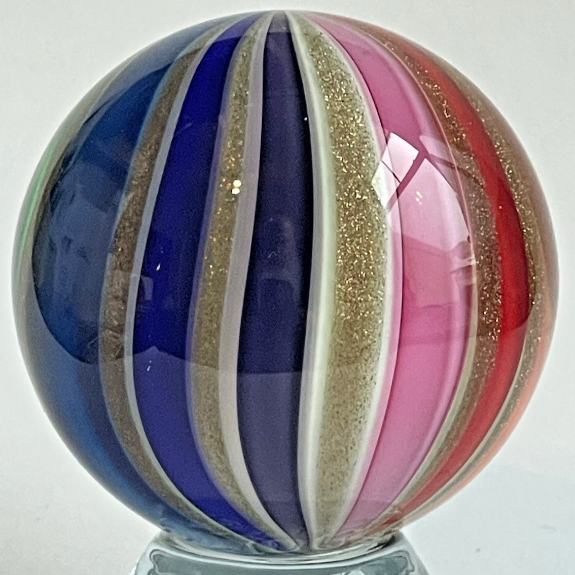 2015 SEESE MARBLE HANDMADE SIGNED DICHROIC CLAMBROTH GLASS ART 1.73″ GOLD LUTZ