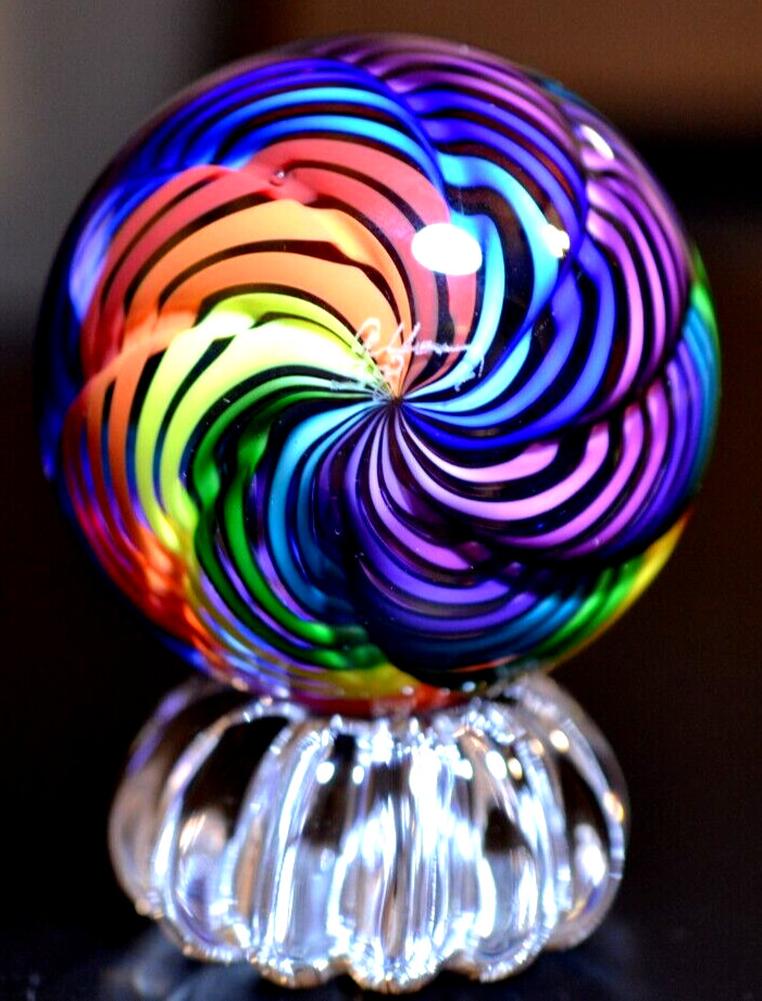 JAMES ALLOWAY GLASS MARBLE/2.711″ORB-RAELYNBOW #58-FAST WORLDWIDE SHIPPING