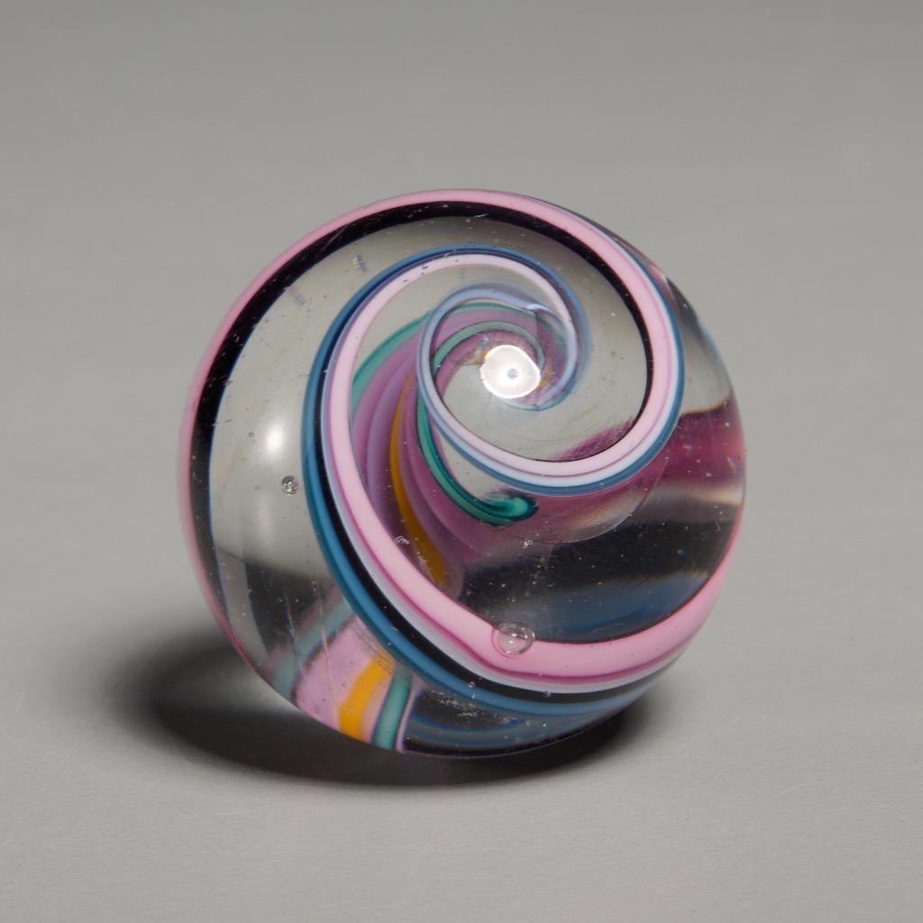 Pink Blue Yellow Swirl Divided Core Ribbon Marble 1.25″dia