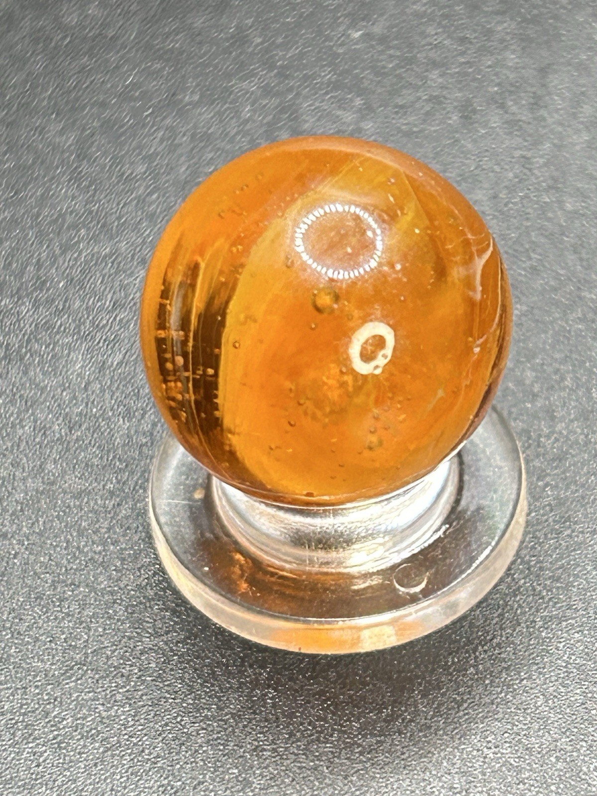 Vintage MF Christensen Amber Base 9 & Tail Marble w/Below Surface Pattern 0.709”