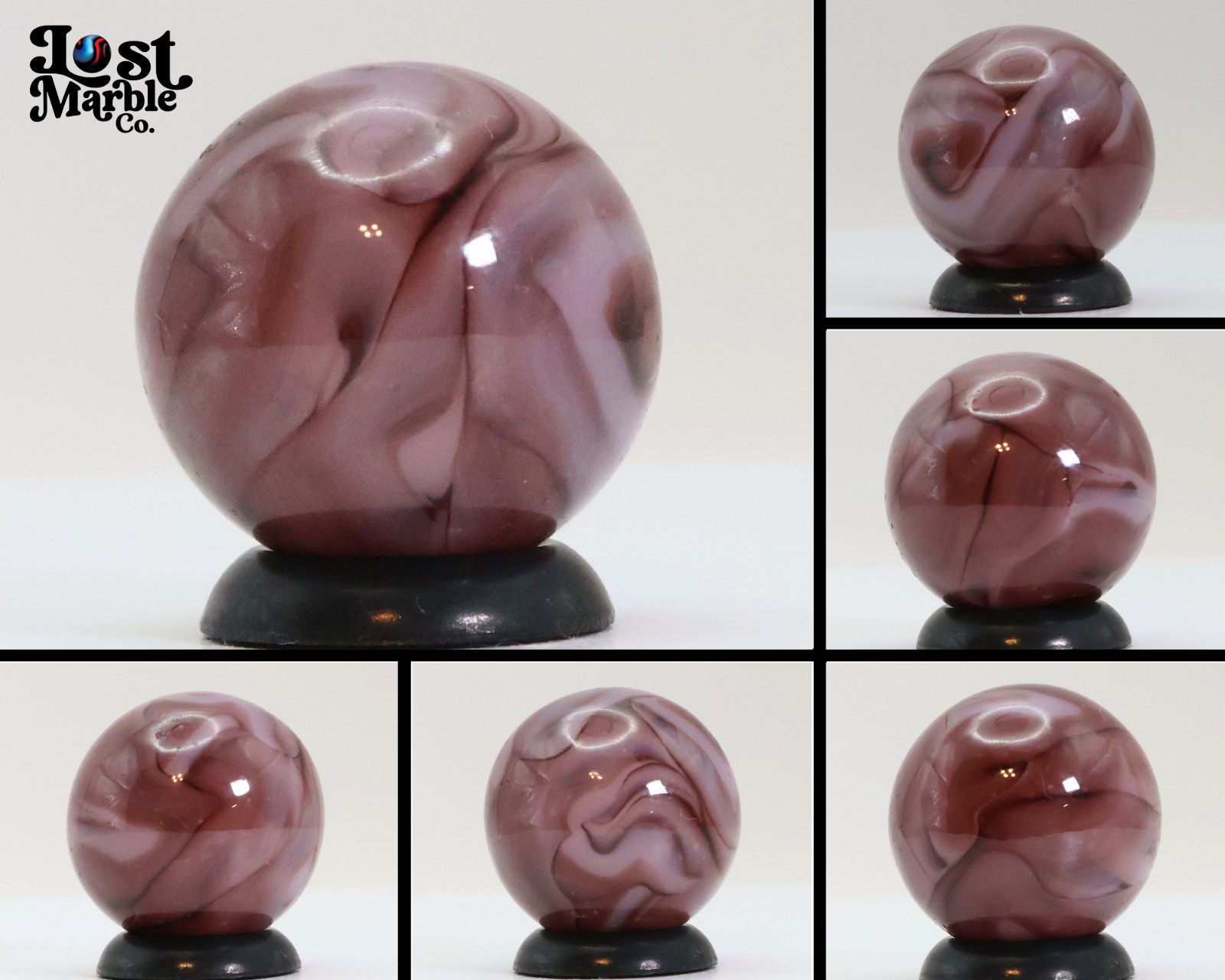 5/8″ Swirl Marble Translucent Base w/purple & white ribbons NM+