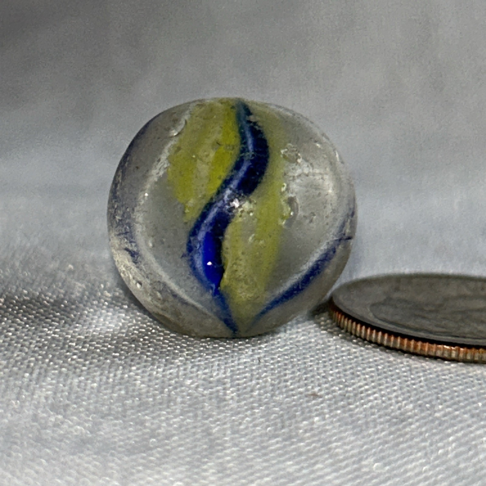 Vintage Handmade German Banded Marble 2 Shades Of Blue, White, Slyme Core WOW