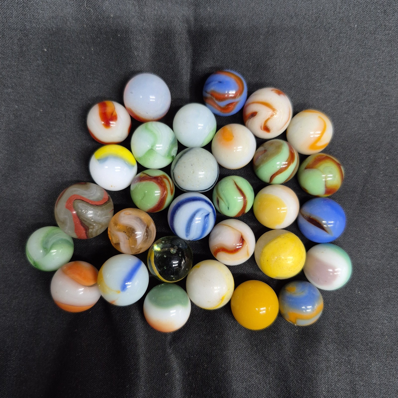 Lot 30 Vintage Marbles Glass Akro Vitro Peltier Marble King Swirl Patch VG USA