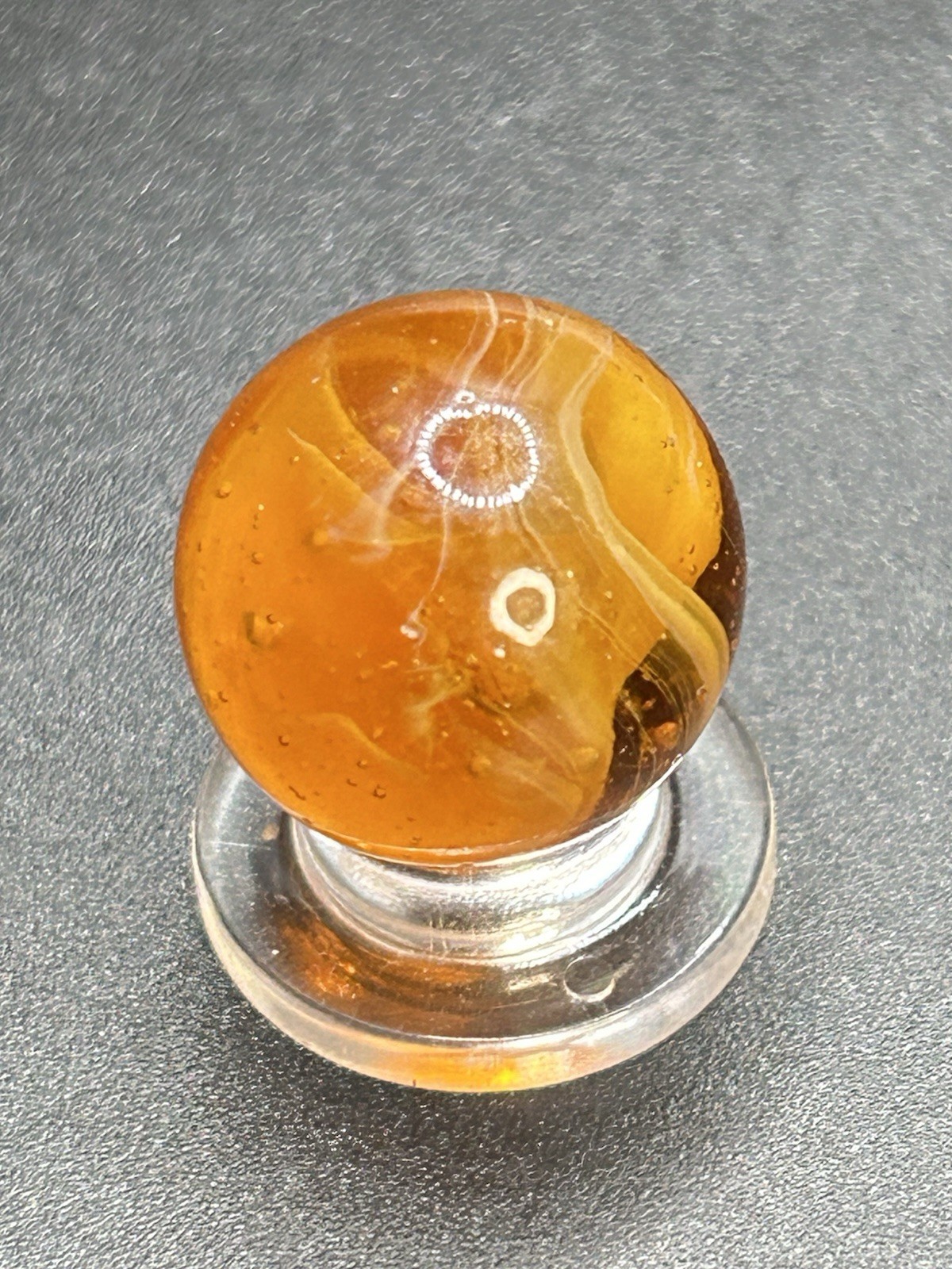 Vintage MF Christensen Amber Base 9 & Tail Marble w/Below Surface Pattern 0.709”