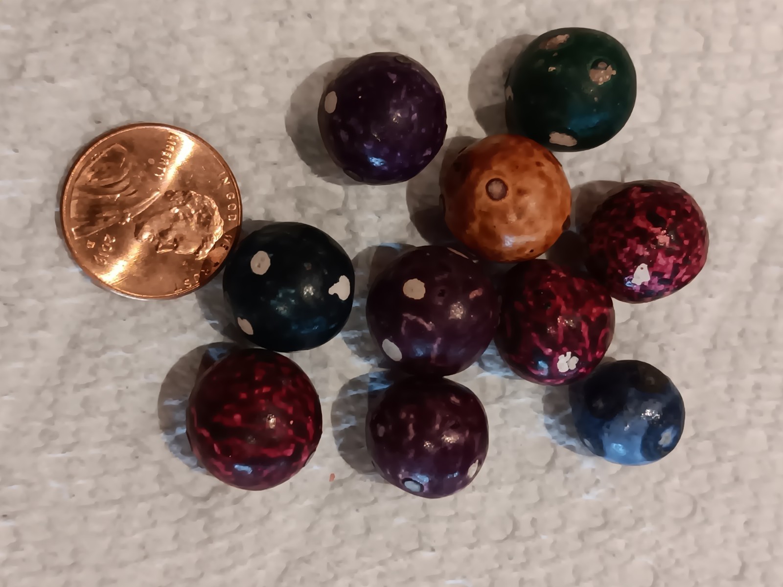 Vintage Bennington Handmade Toy Marbles Assorted Colors lot of 10 Ages 4-11