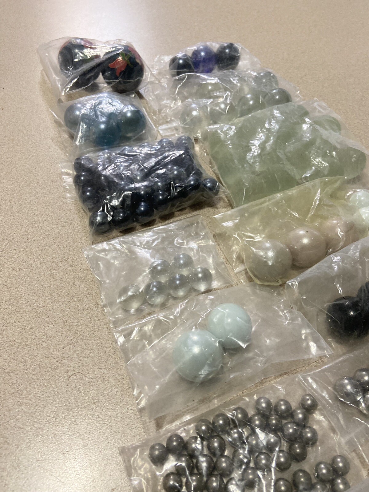(LOT OF 175 MIX) Marbles Blue Red Orange White Silver Clear, Lg M S,Heavy Weight