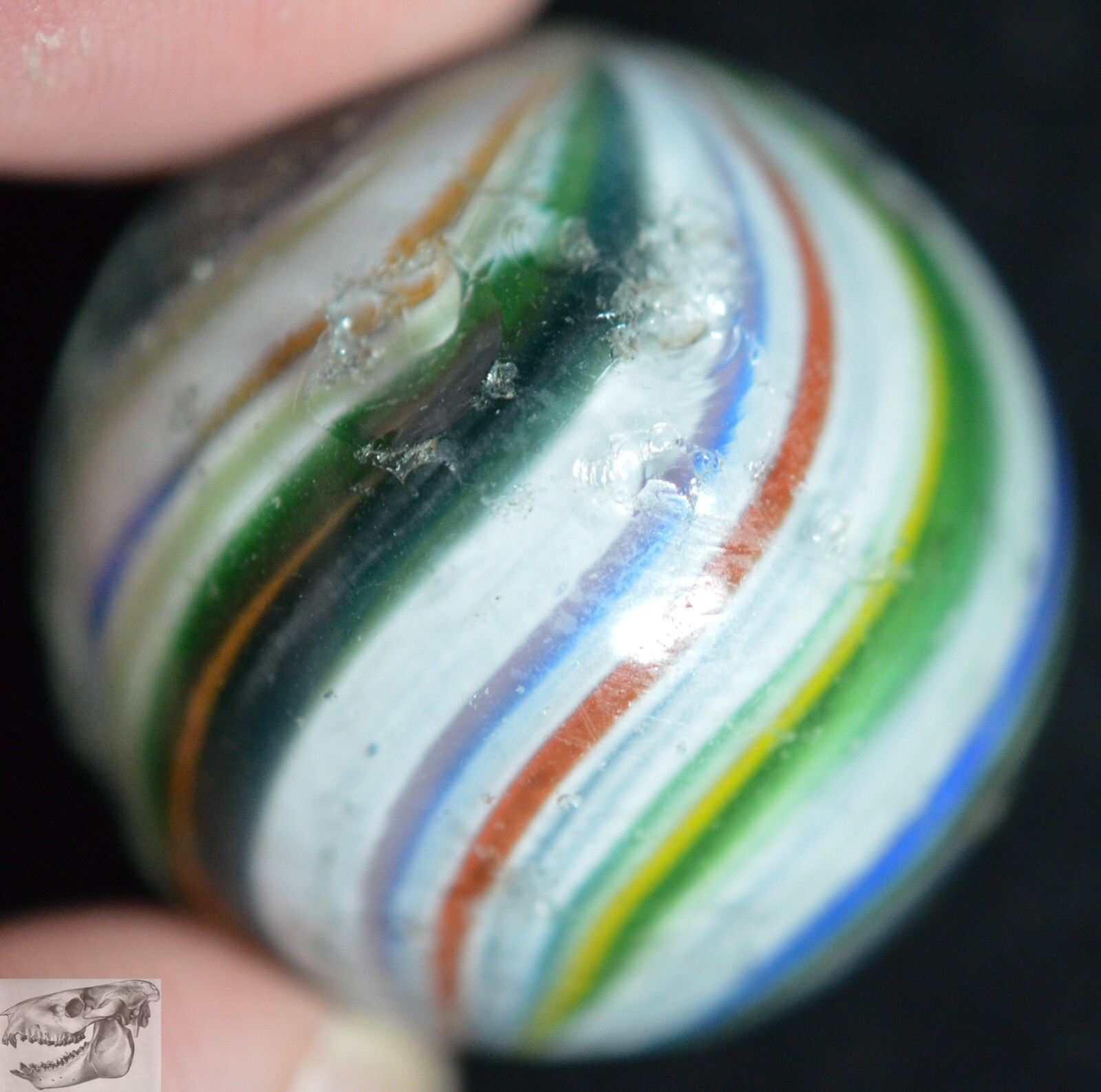 Handmade Onionskin Shooter Marble, 15/16 in, Good+, 1860-1920, Germany, S893