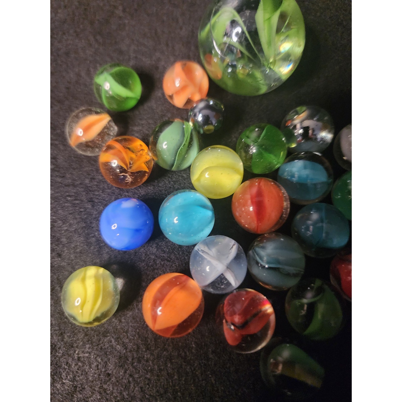Vintage Glass Marbles Lot Cat Eye Swirl Shooter Mixed Colors 20+ Pieces 6.5oz