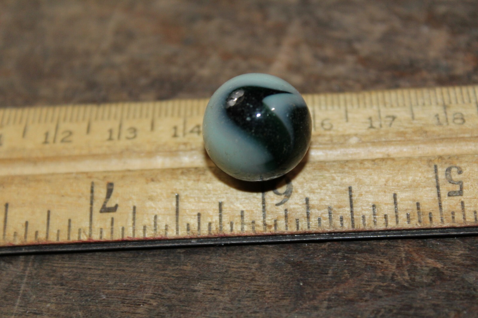 Vintage Glass Marble Dark Blue-Green & White Swirl