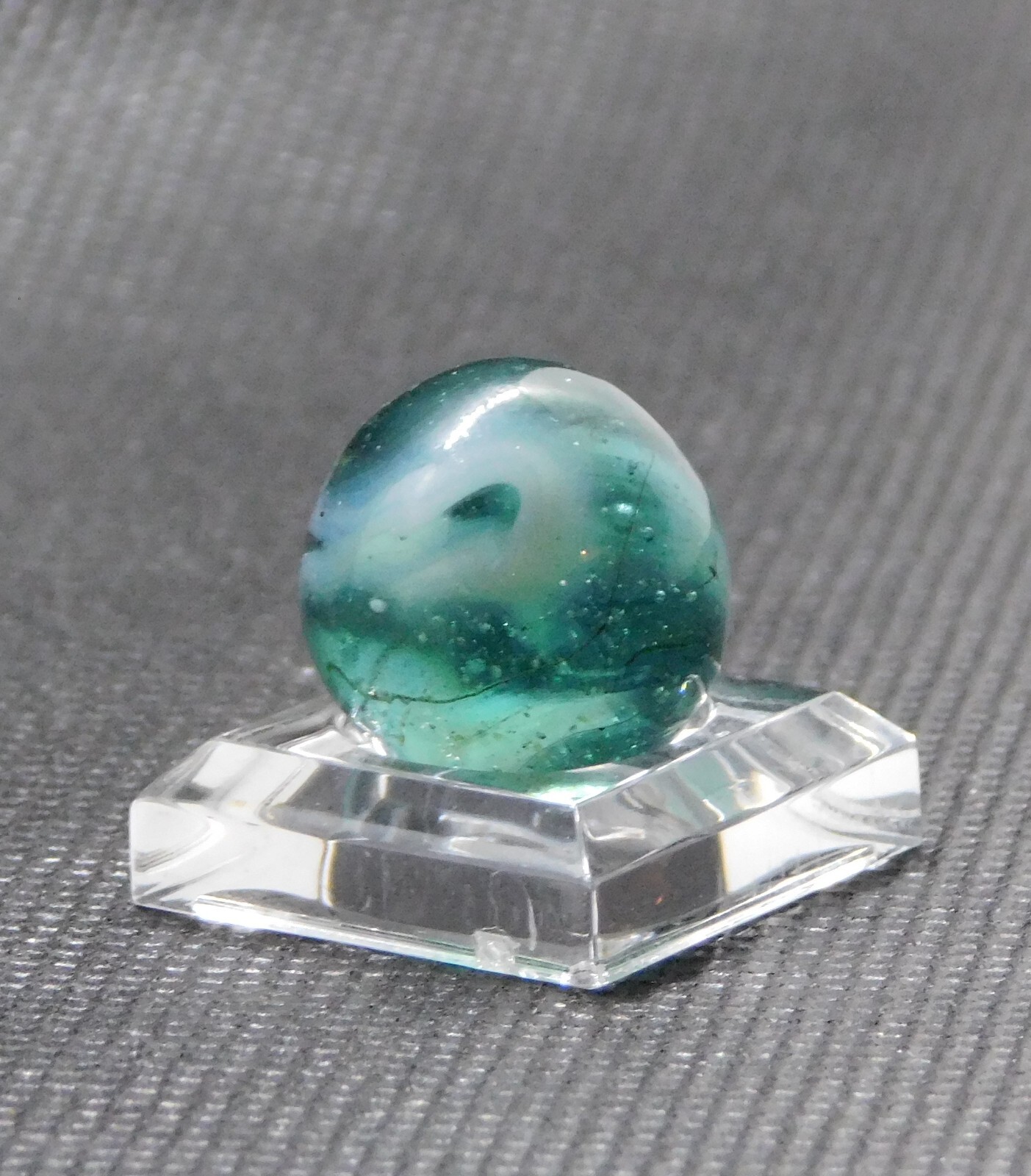 Vintage Marble Transparent Aqua Blue Grey White Slag Ground Pontil 0.62″ #0-75