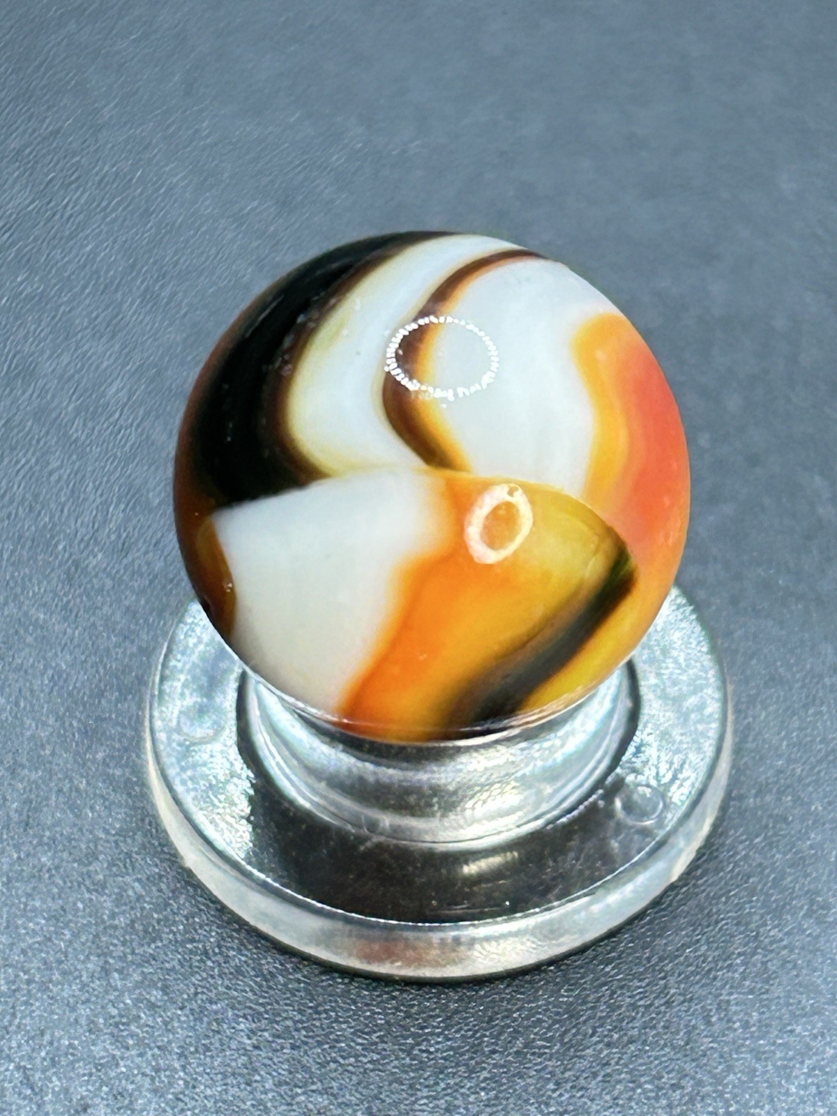 Vintage Peltier National Line Rainbo Rebel Marble Orange Rebel? 0.629”