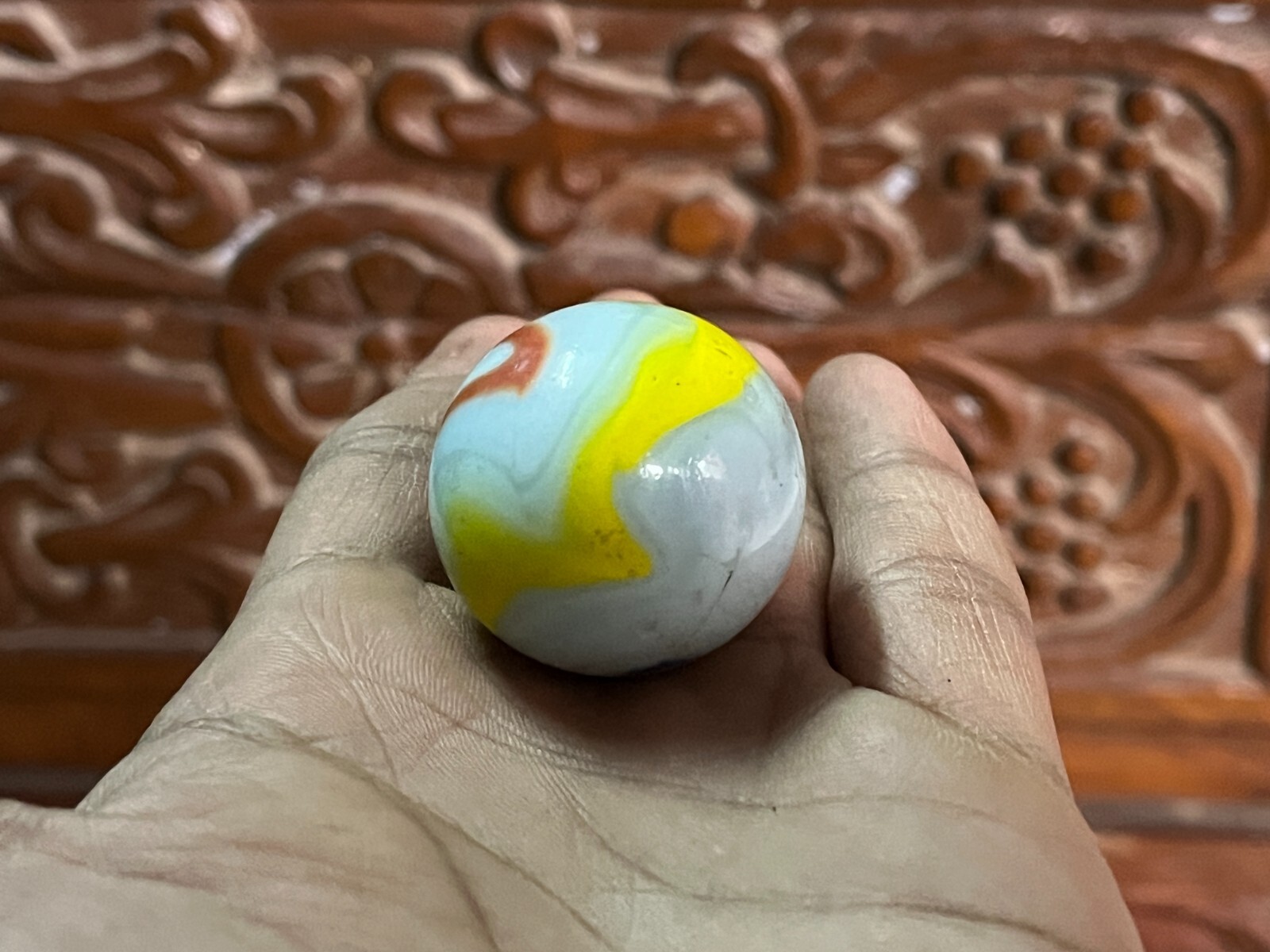1920s Vintage Original Handmade Divided Core Swirl Colorful Glass Marble Germany