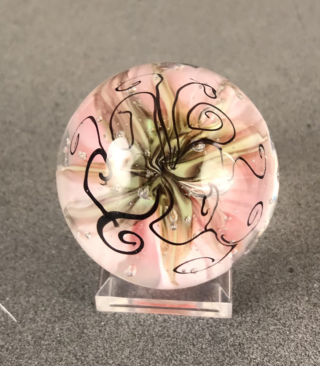 Sara Sally LaGrand Handmade Art Glass Marble Single Flower Murrina With Swirls!