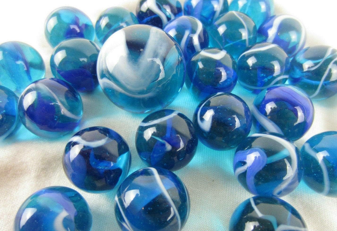 25 Glass Marbles BLUE JAY game pack vtg style Clear Translucent Shooter Swirl
