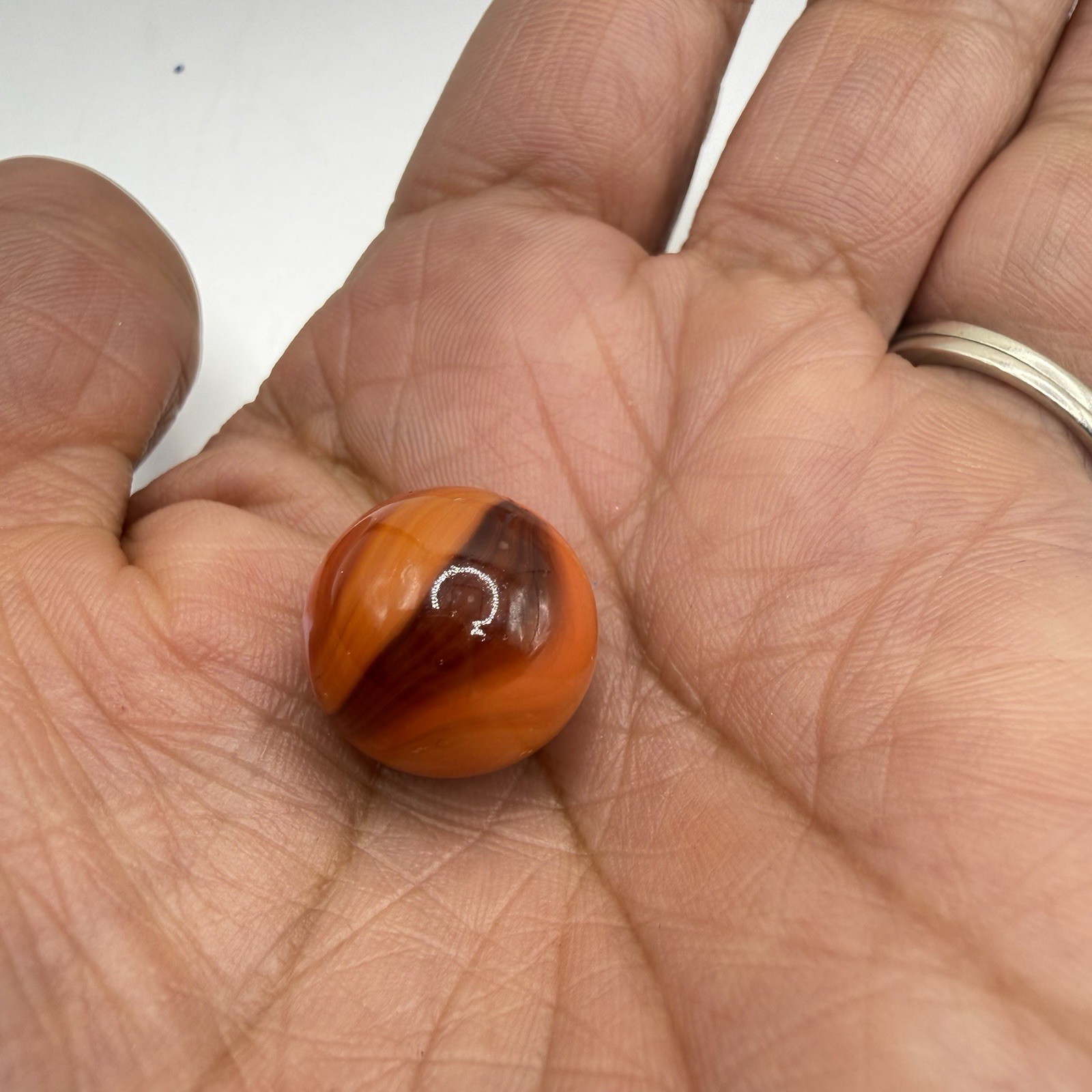 Vintage Marble Large 1.35″ Swirl Orange and White Brown