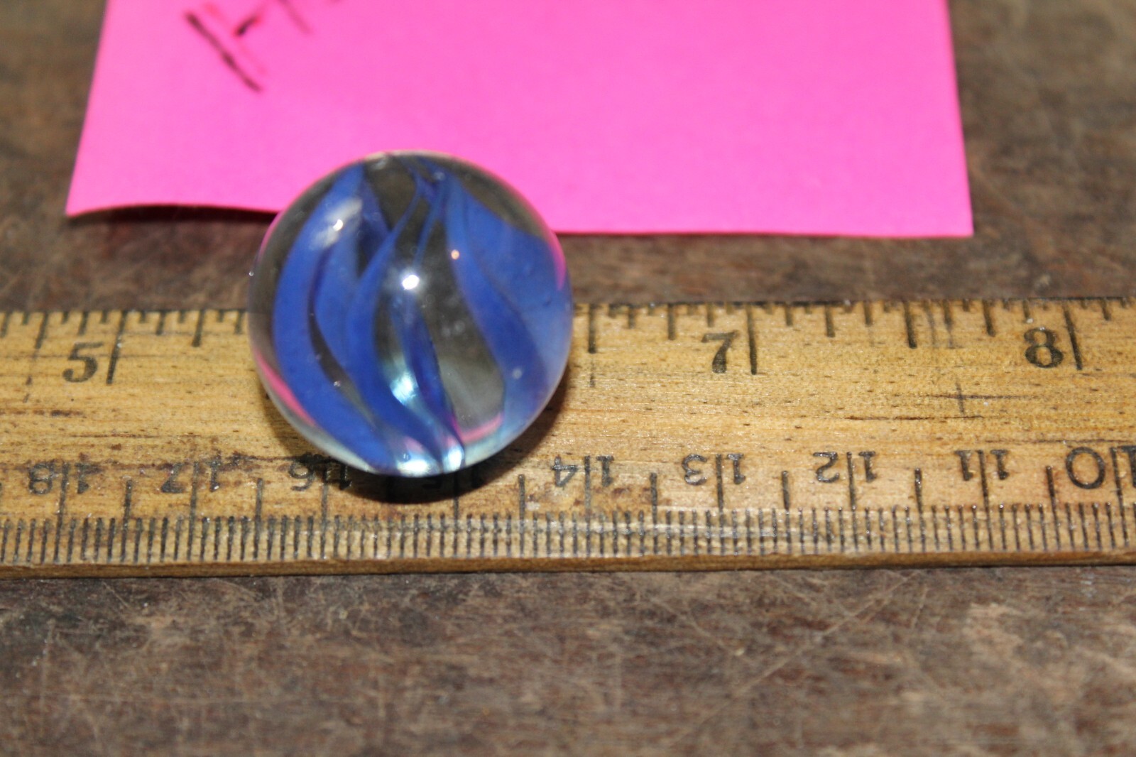 Vintage Machine Made 1″ Shooter Marble Caged Blue Strands