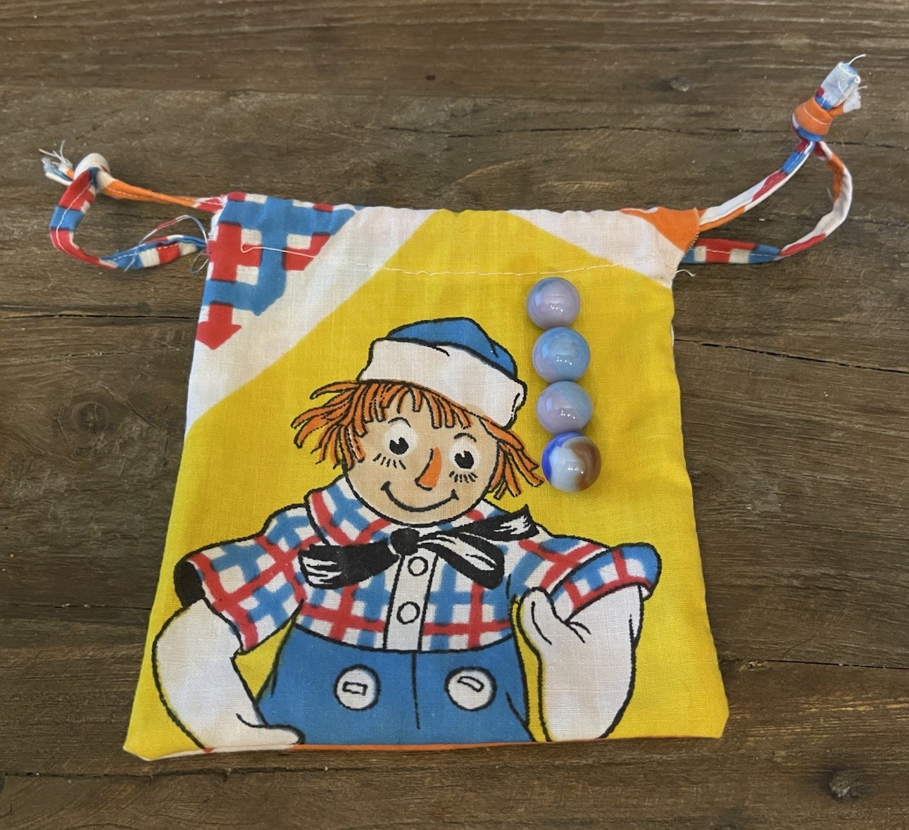 Vintage Marble Set of 4 w/ Handmade Cloth Drawstring Carrying Bag-Toy Collection