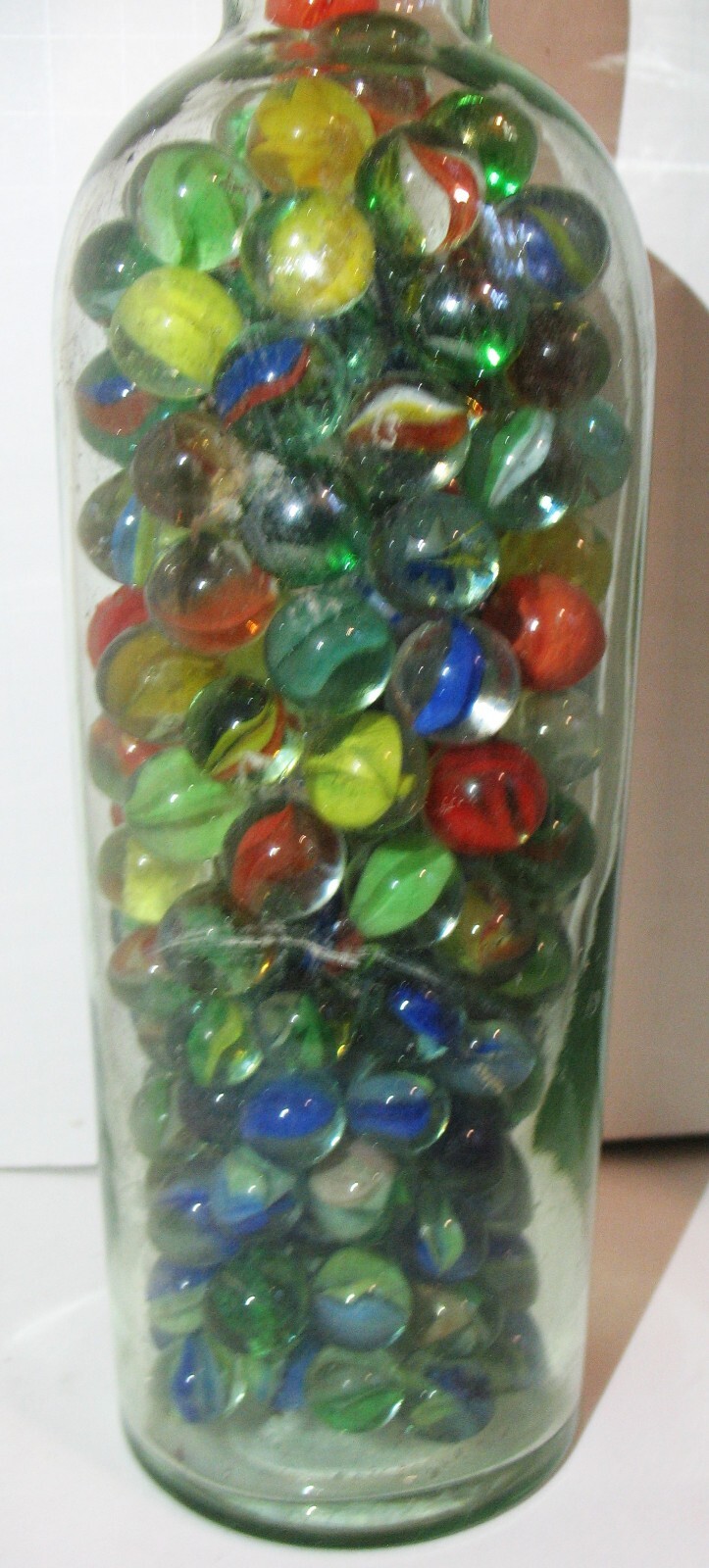 Whisky Bottle of Machine Made Marbles Various Makers +Types many 5/8″ dia