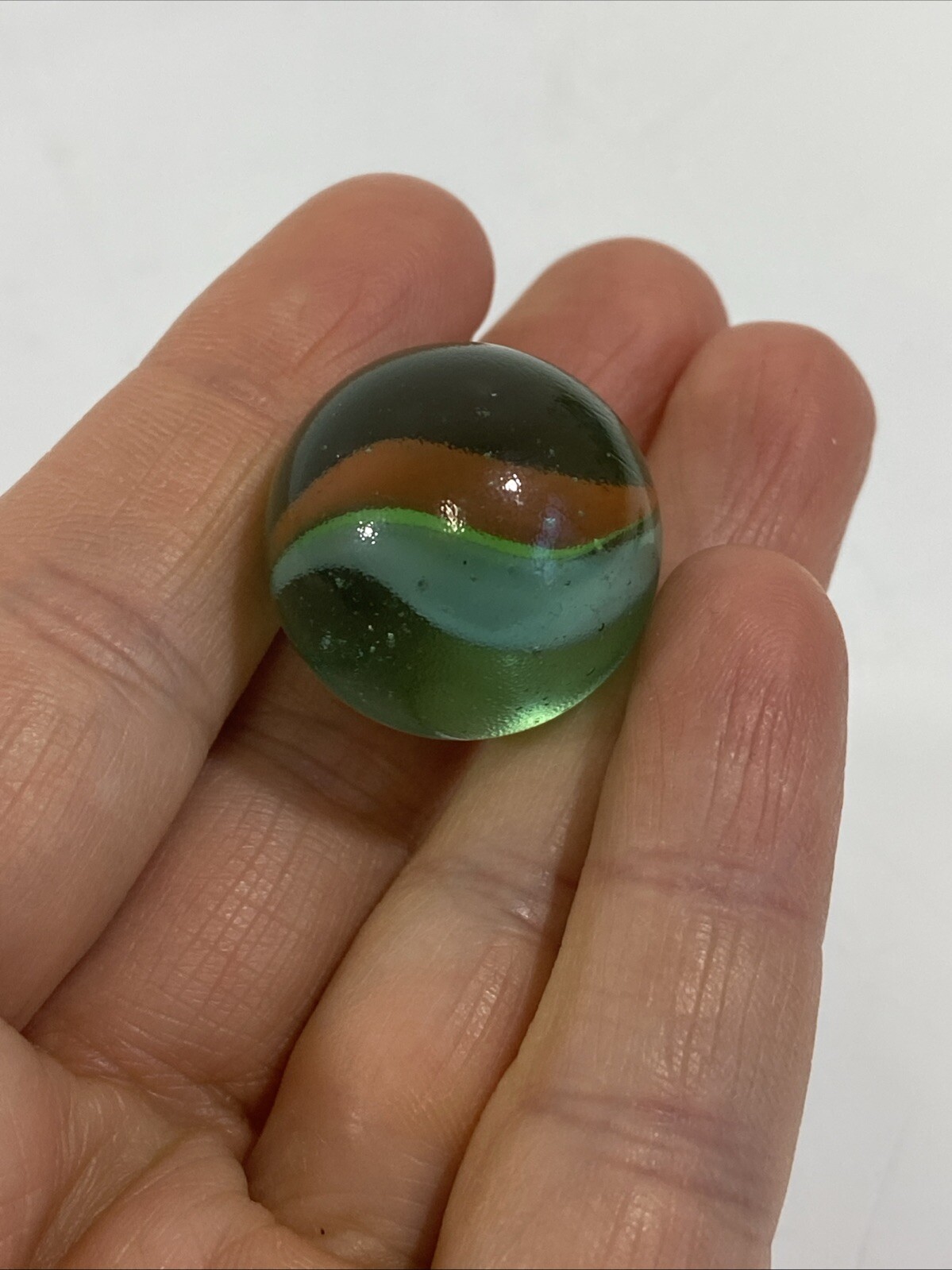 Large Vintage Lot (4) Handmade Breaker Marbles Blue Iridescent Cat Eye 1” Pontil