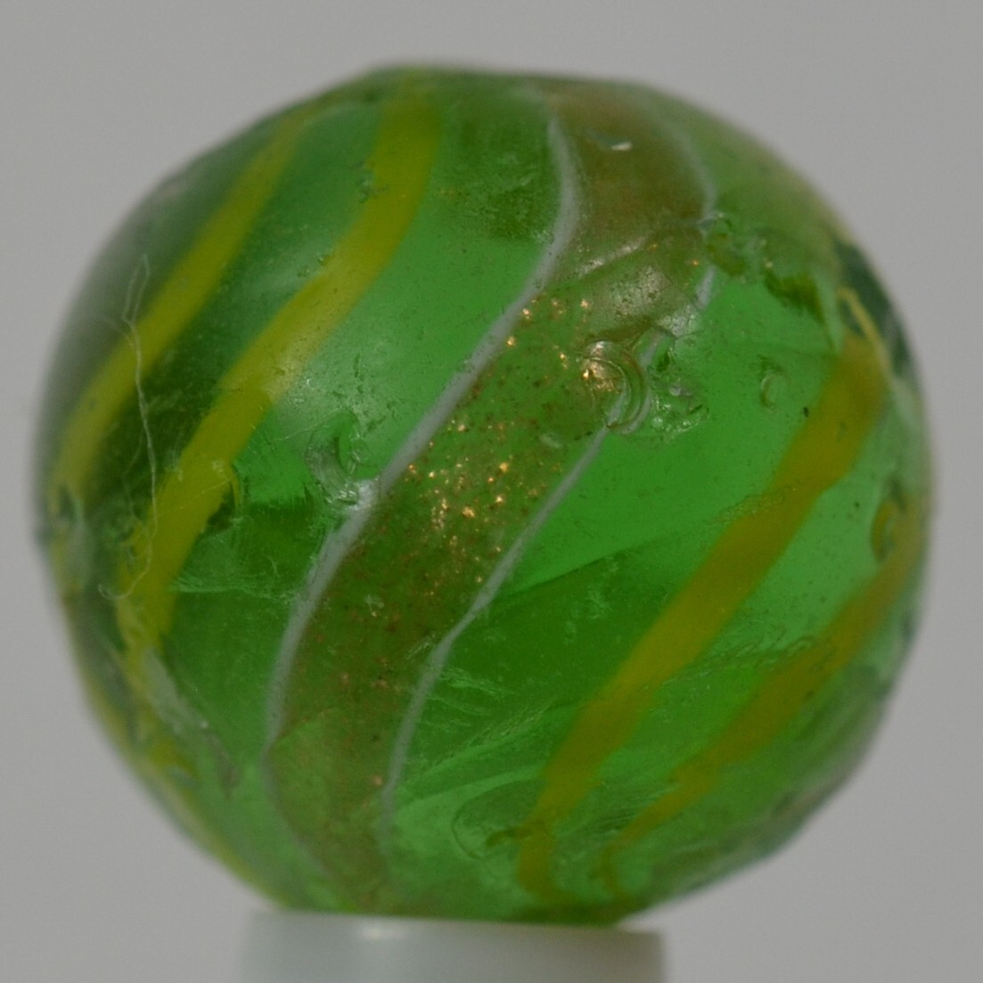 Handmade Banded Lutz Marble, Mint Green Glass 11/16 in, Good, Germany, S1284