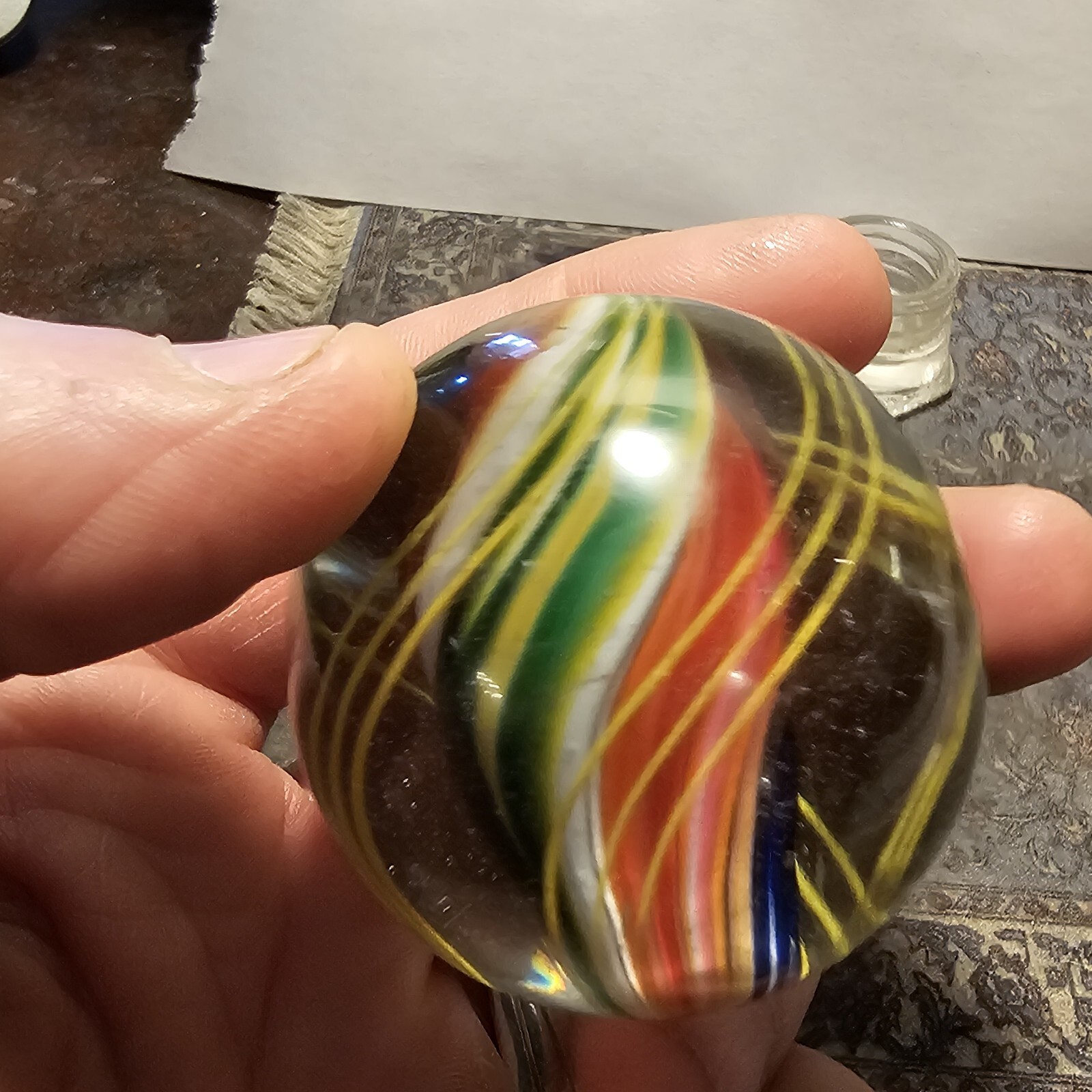 LARGE EARLY GERMAN CAGED SOLID CORE SWIRL MARBLE 2.04 CLEAN