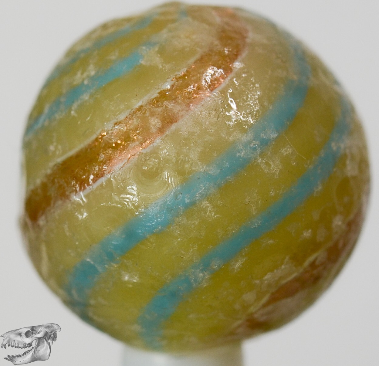 Handmade Banded Lutz Marble, Rare Opaque Custard Base 25/32 in Collectible S1290