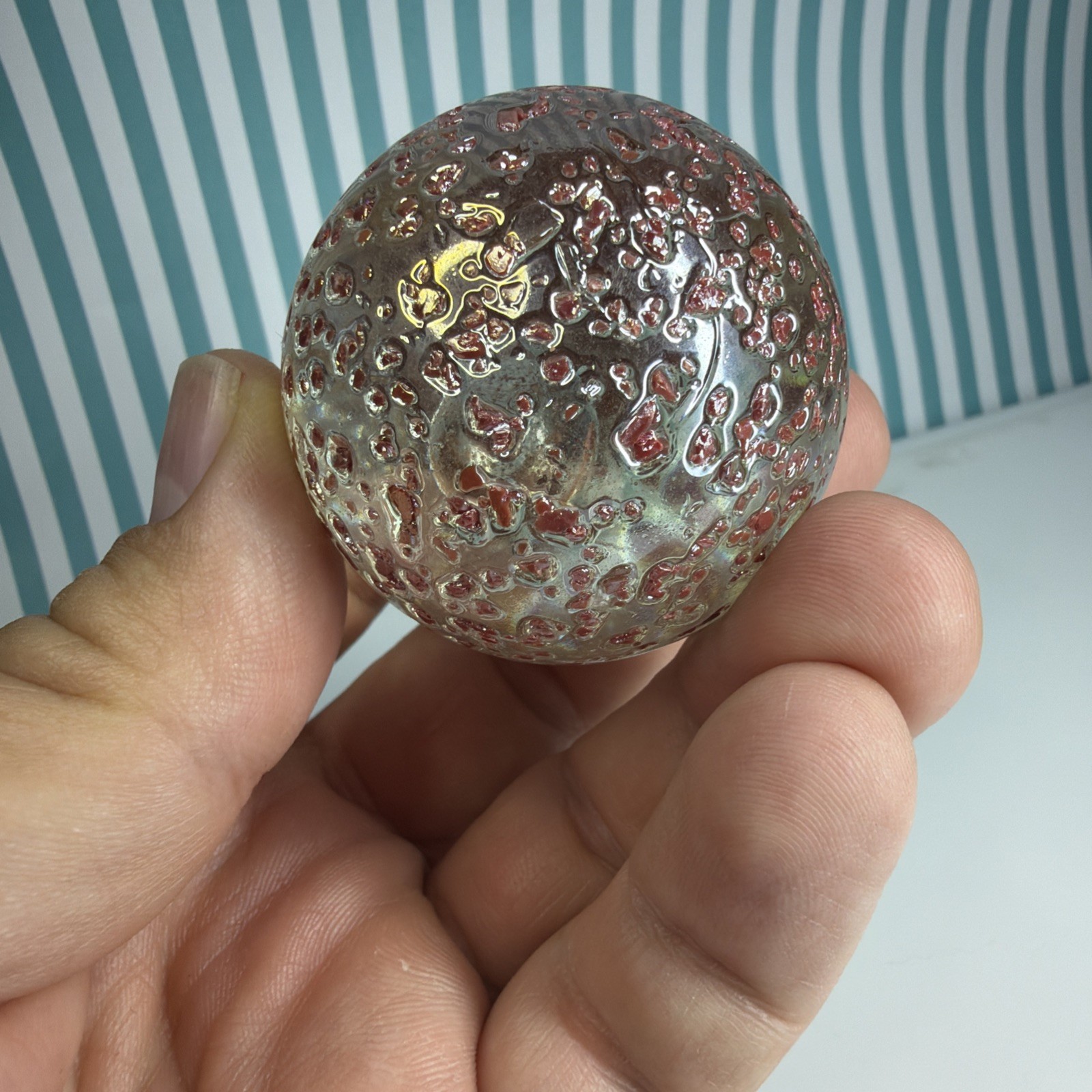 Vacor Red Princess Confetti Marble ~1.9″ Toe Breaker Huge Mint MIB Glass Marbles