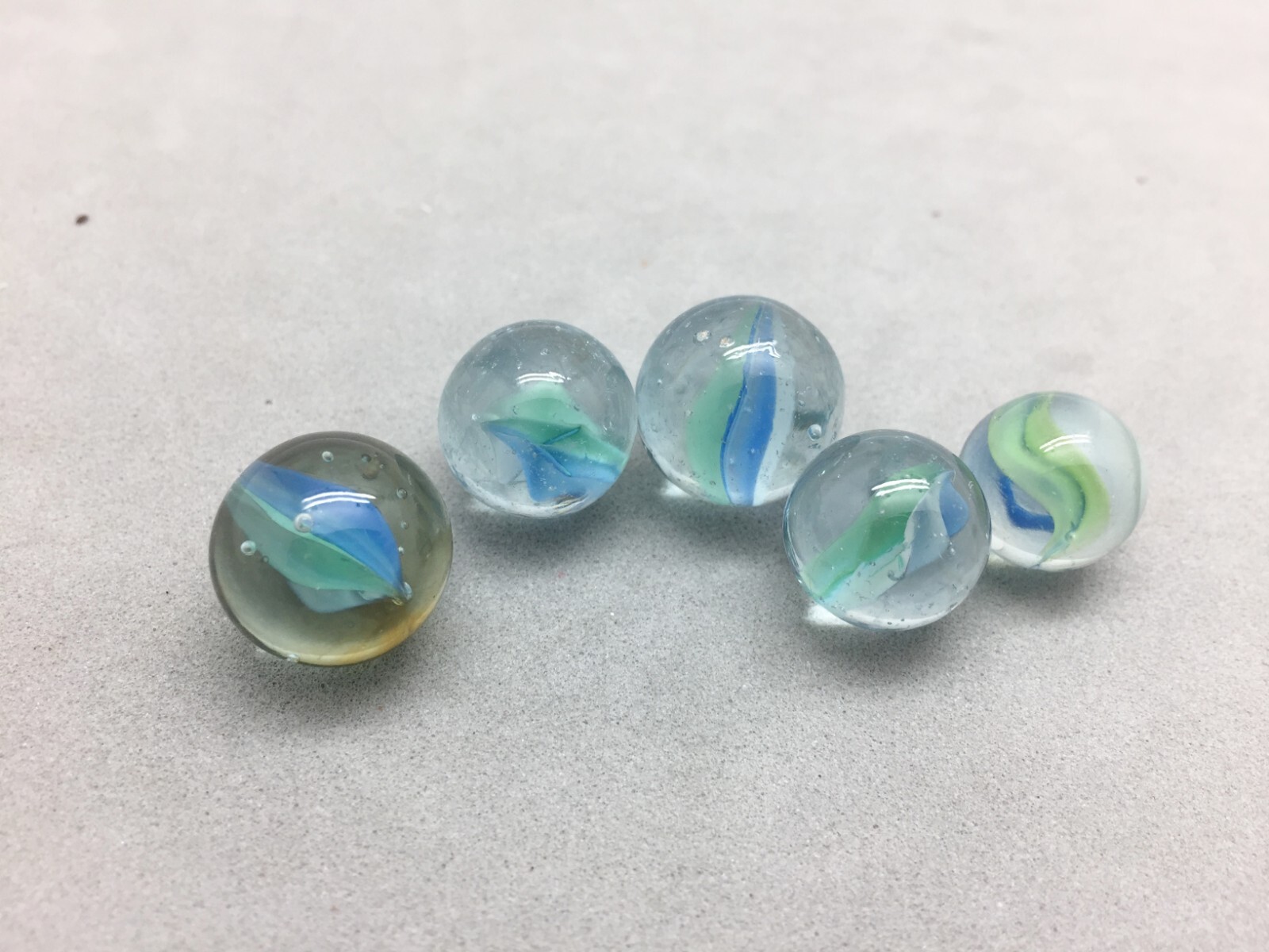 Glass Marbles Lot 5 Vintage Cat-Eye Blue-Green Color 14, 15, 16, 17 mm Toy Game