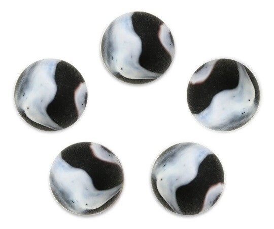 25mm Pack of 5 Panda Glass Mega Marbles Shooters Black & White Matte