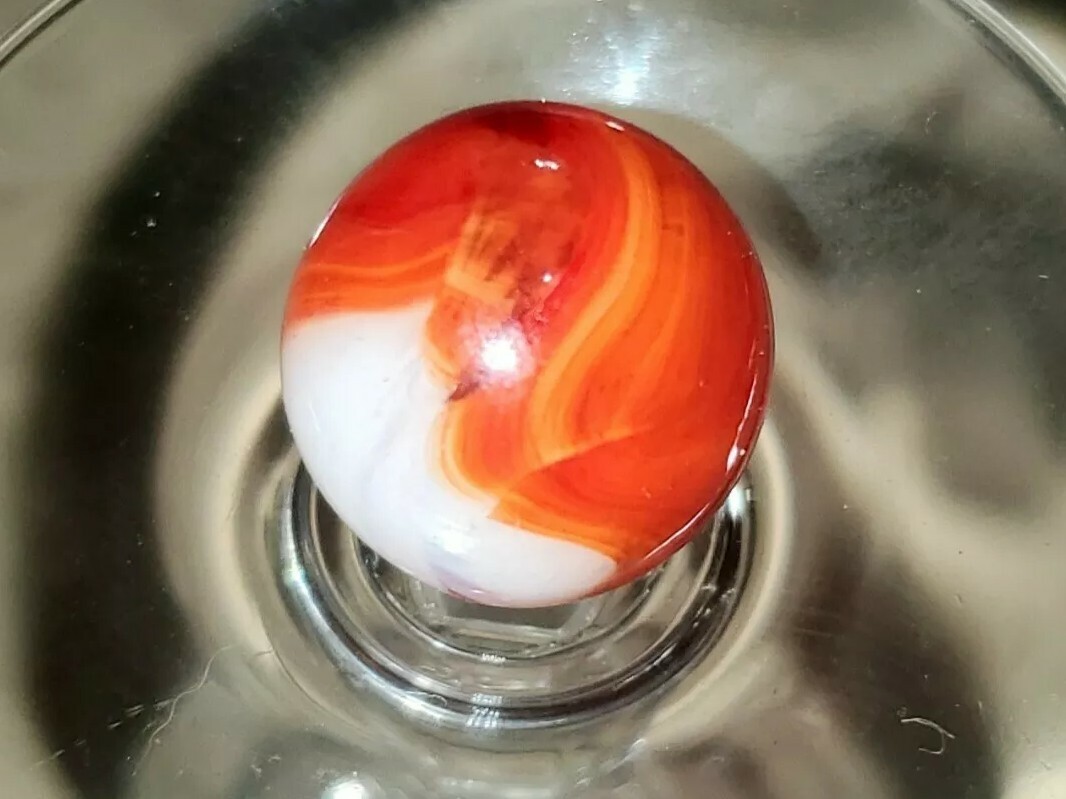 Vintage Vitro or Jabo Orange,Red, White Swirl Marbles Never Played